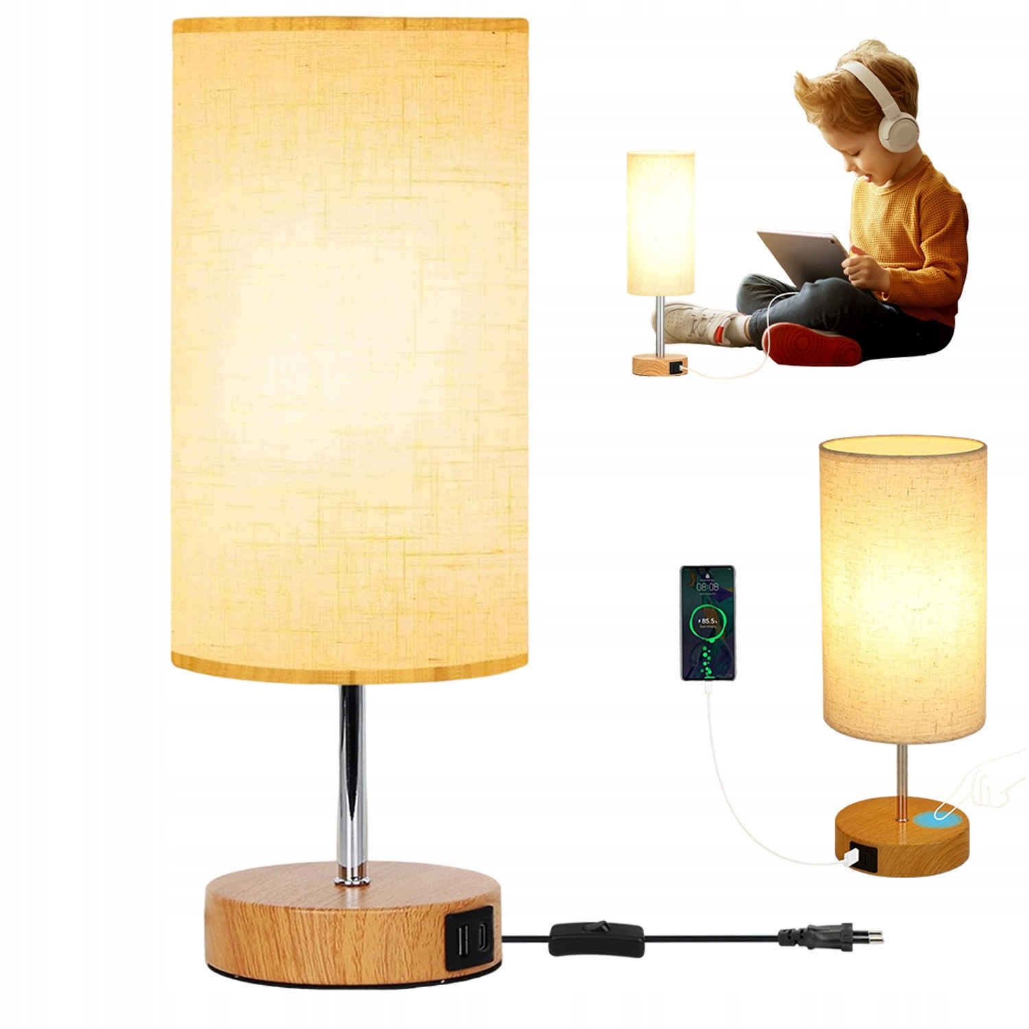 Noční Lampa Stolní E27 Dotyková Stolní Lampa Stmívatelná Usb-a Usb-c
