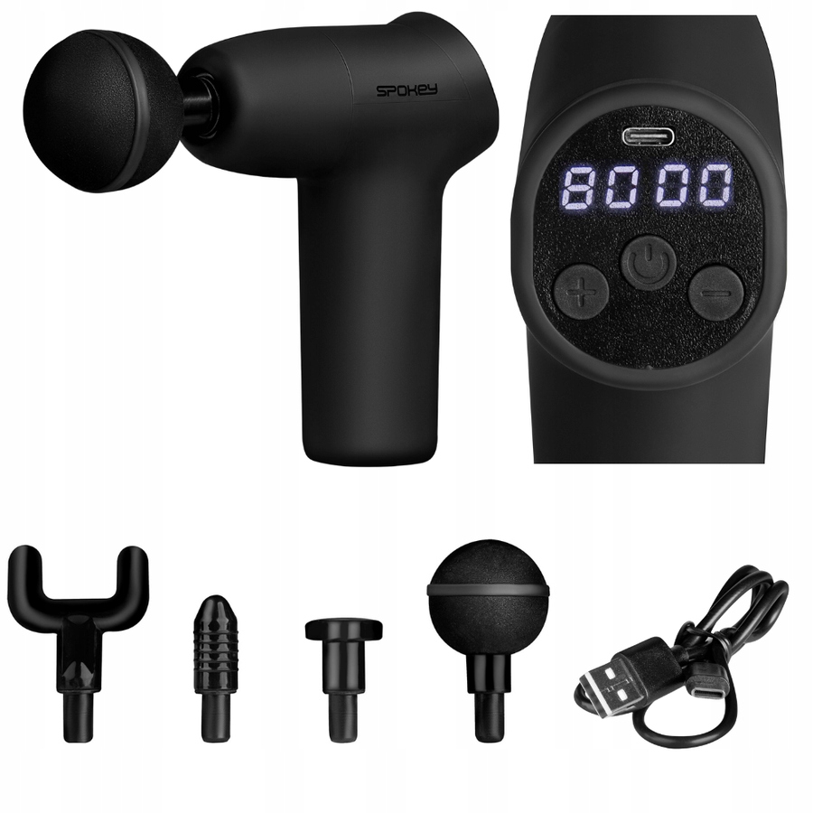 Spokey Masážní Přístroj Masážní pistole 4 Vyměnitelné hlavice s displejem