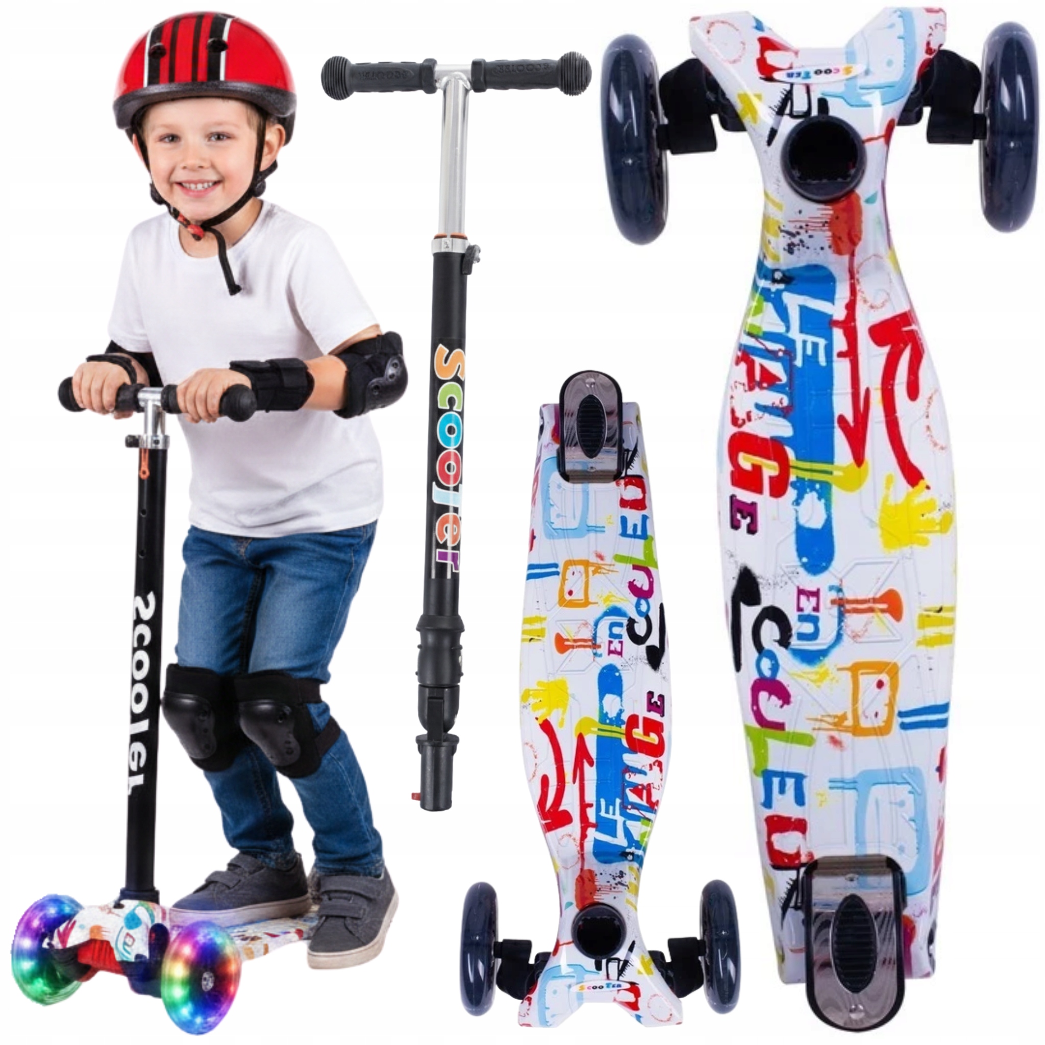 Hulajnoga dla dzieci Led balansowa 3 koła graffiti regulowana lekka
