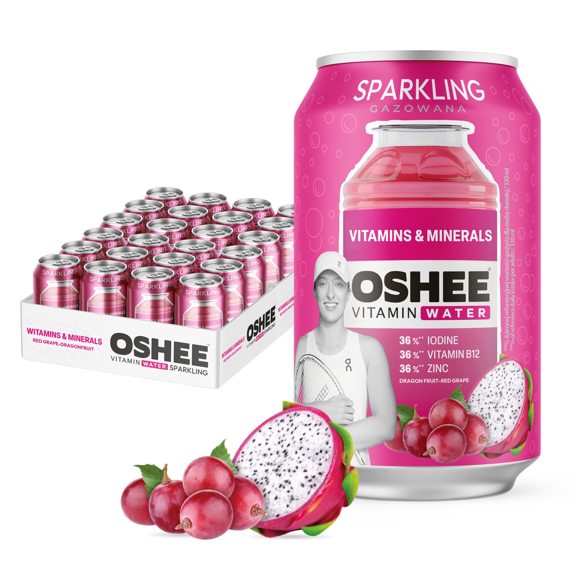 24x Oshee Vitamin Water Sparkling witaminy i minerały 330 ml