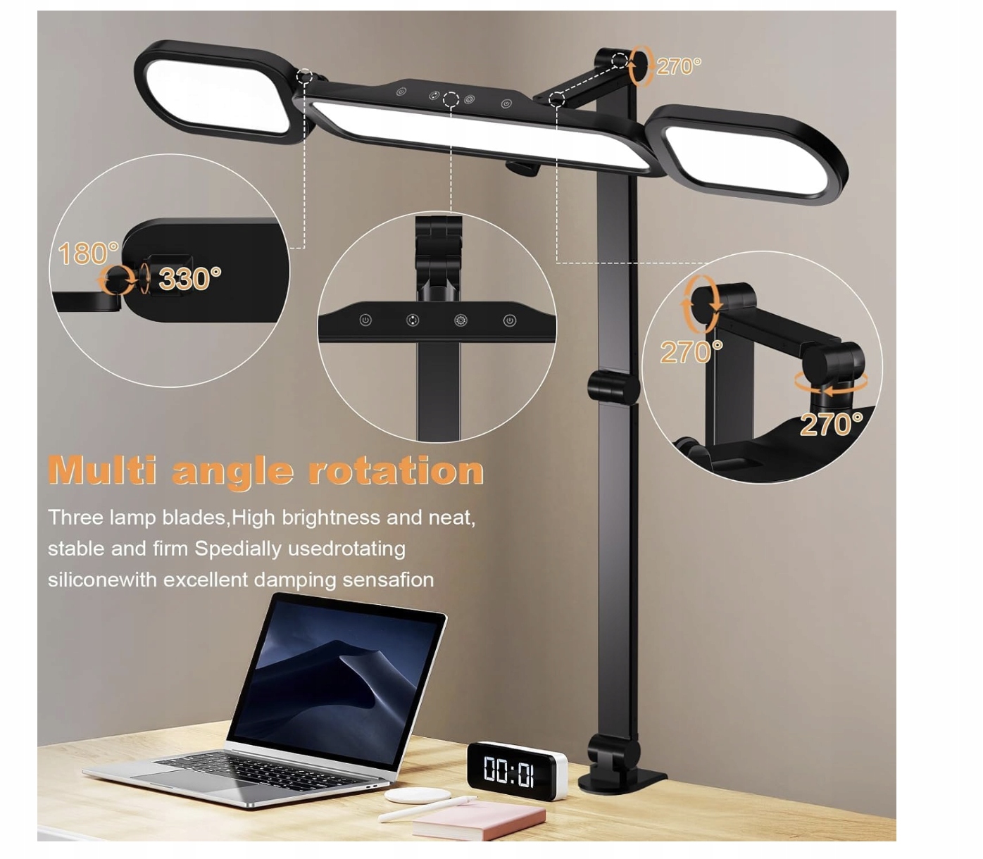 Nuerpo Stolní lampa se svorkou, nastavitelné výkyvné rameno