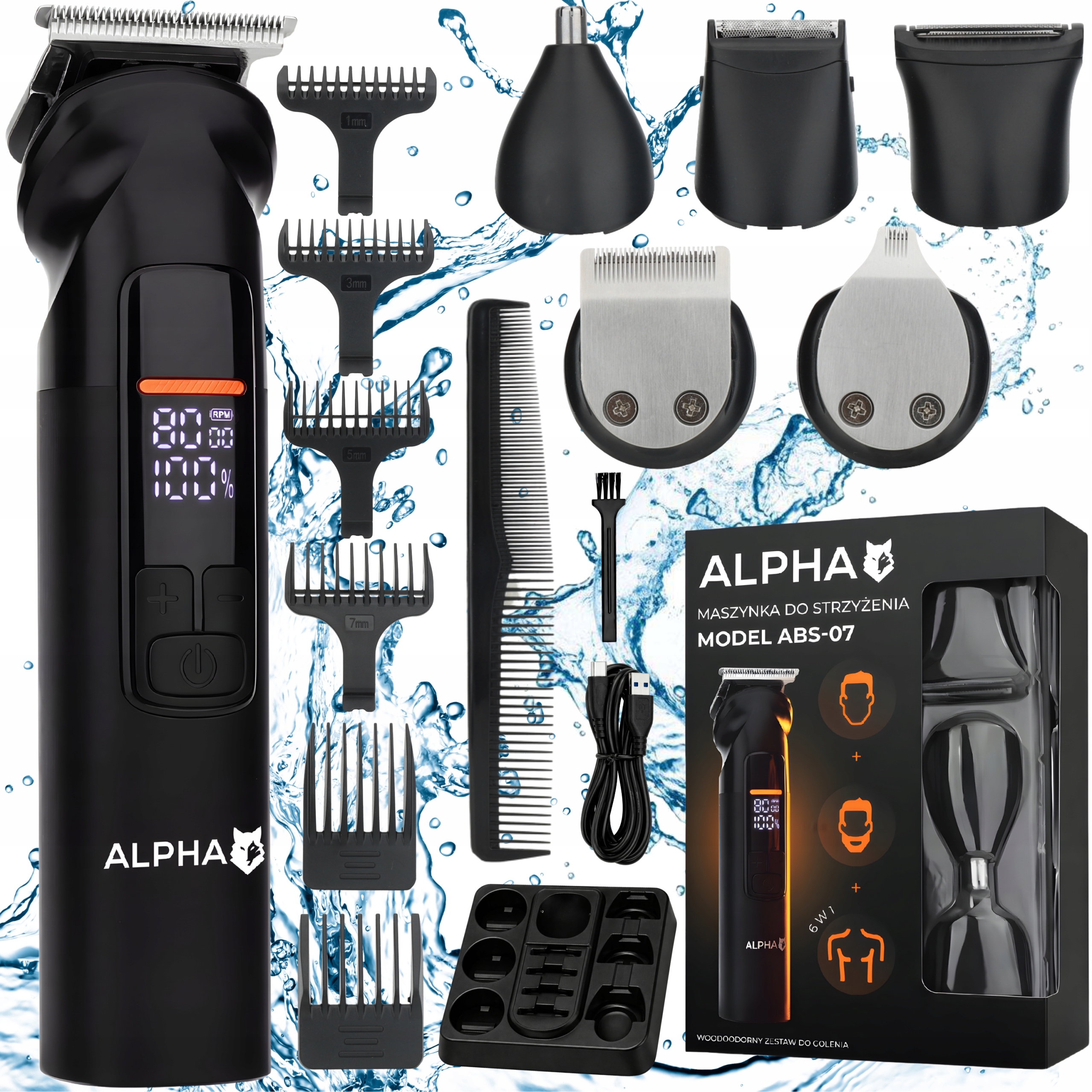 Maszynka Do Strzyżenia Włosów, Brody 6W1 Trymer Do Nosa Golarka Alpha