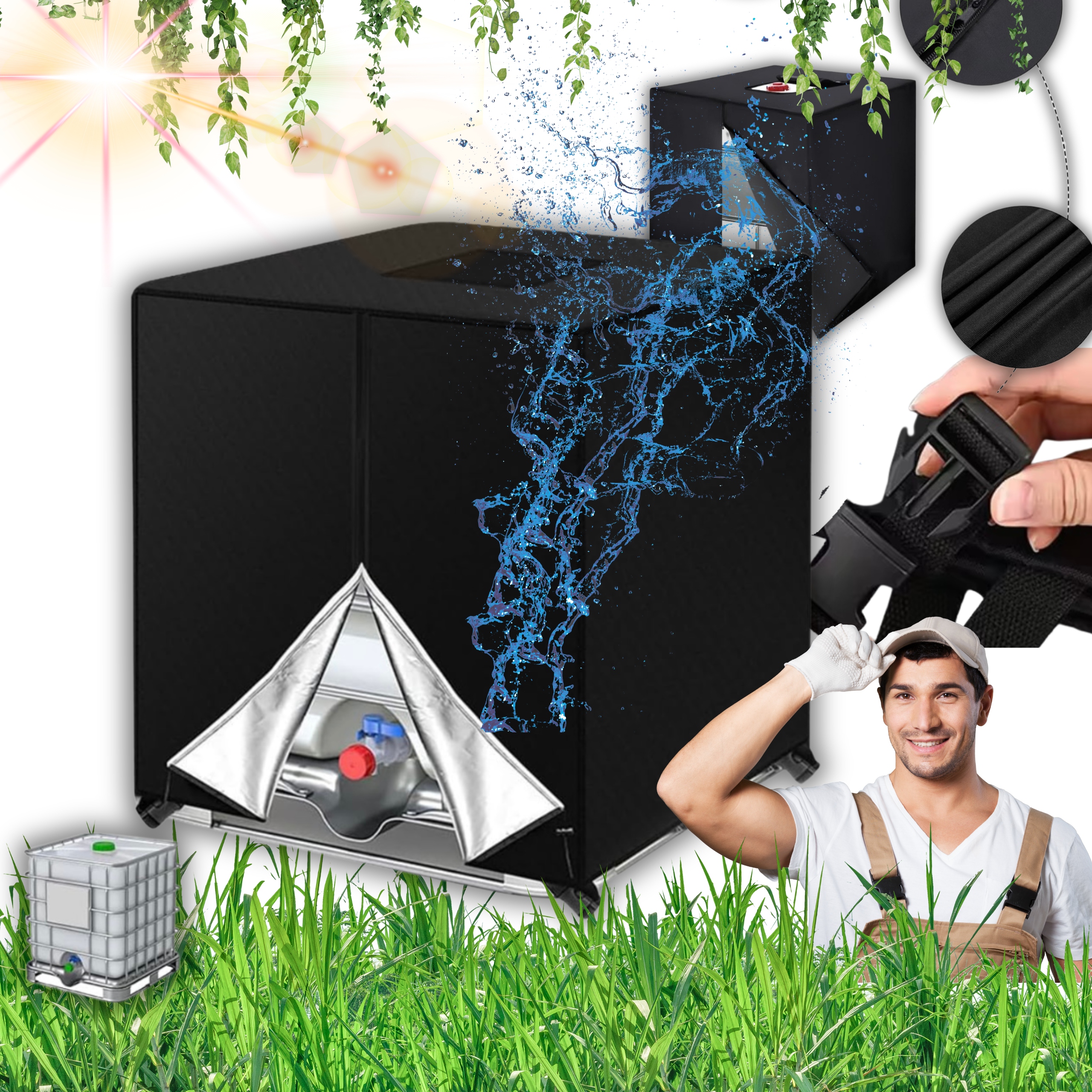 Krycí Plachta Silná Krytka Na Nádrž Na Dešťovou Vodu Sud Mauzer 1000 L