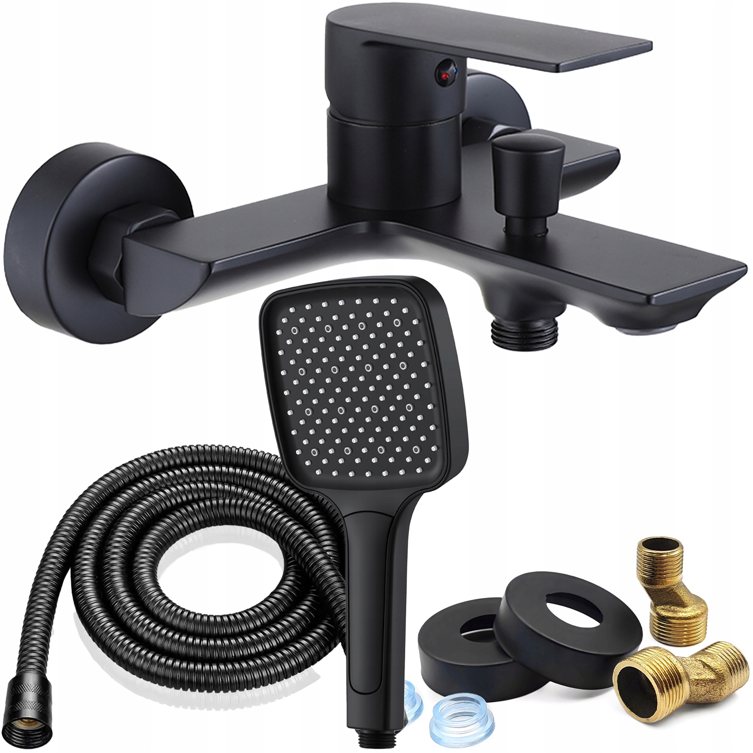 Černá Nástěnná Vanová Baterie S Sadou Hadice Sprchová Hlavice Držák Sprchy