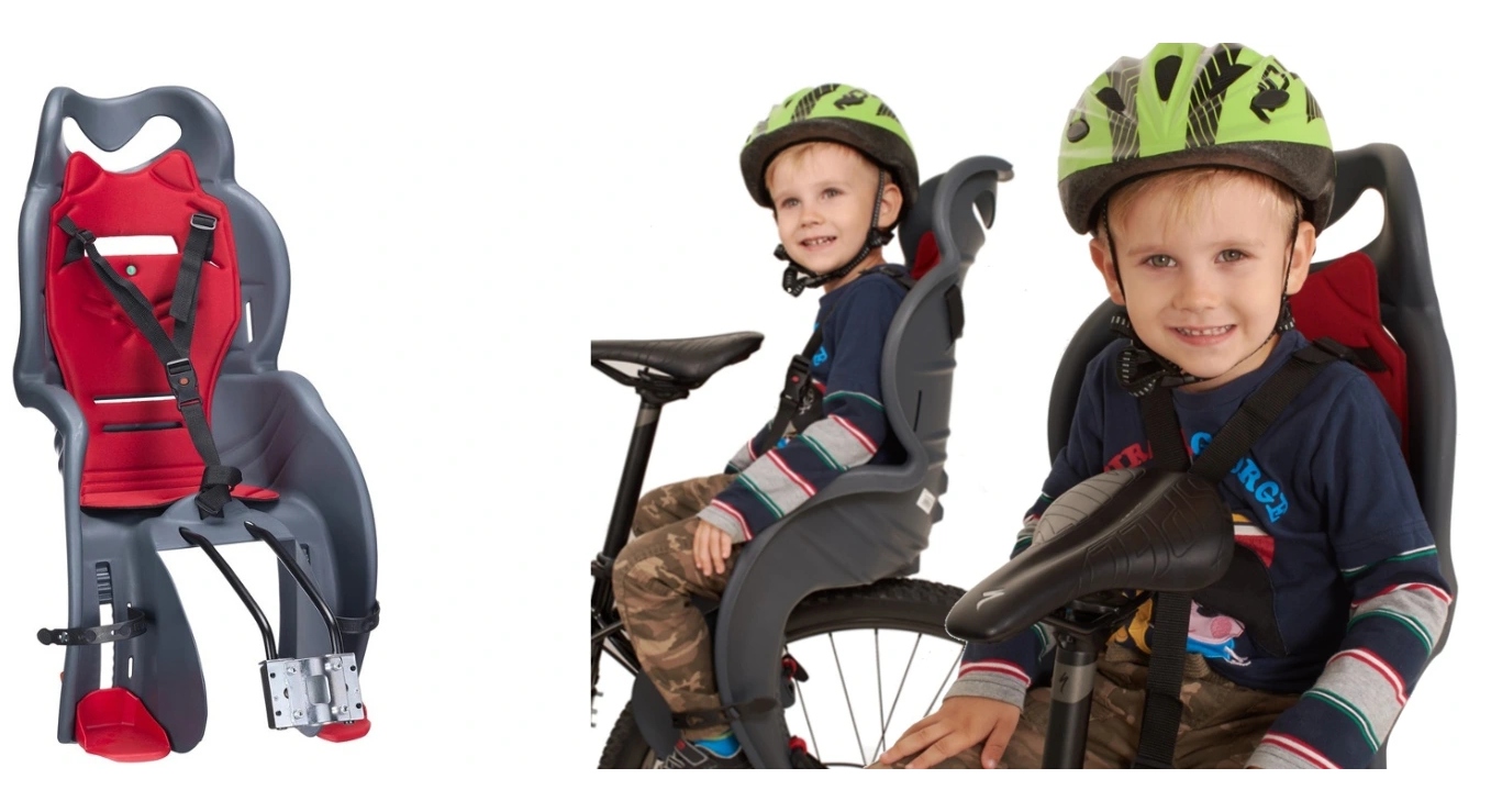 HTP SANBAS BEZPIECZNY WŁOSKI FOTELIK ROWEROWY RAMA Kolor dominujący odcienie szarości