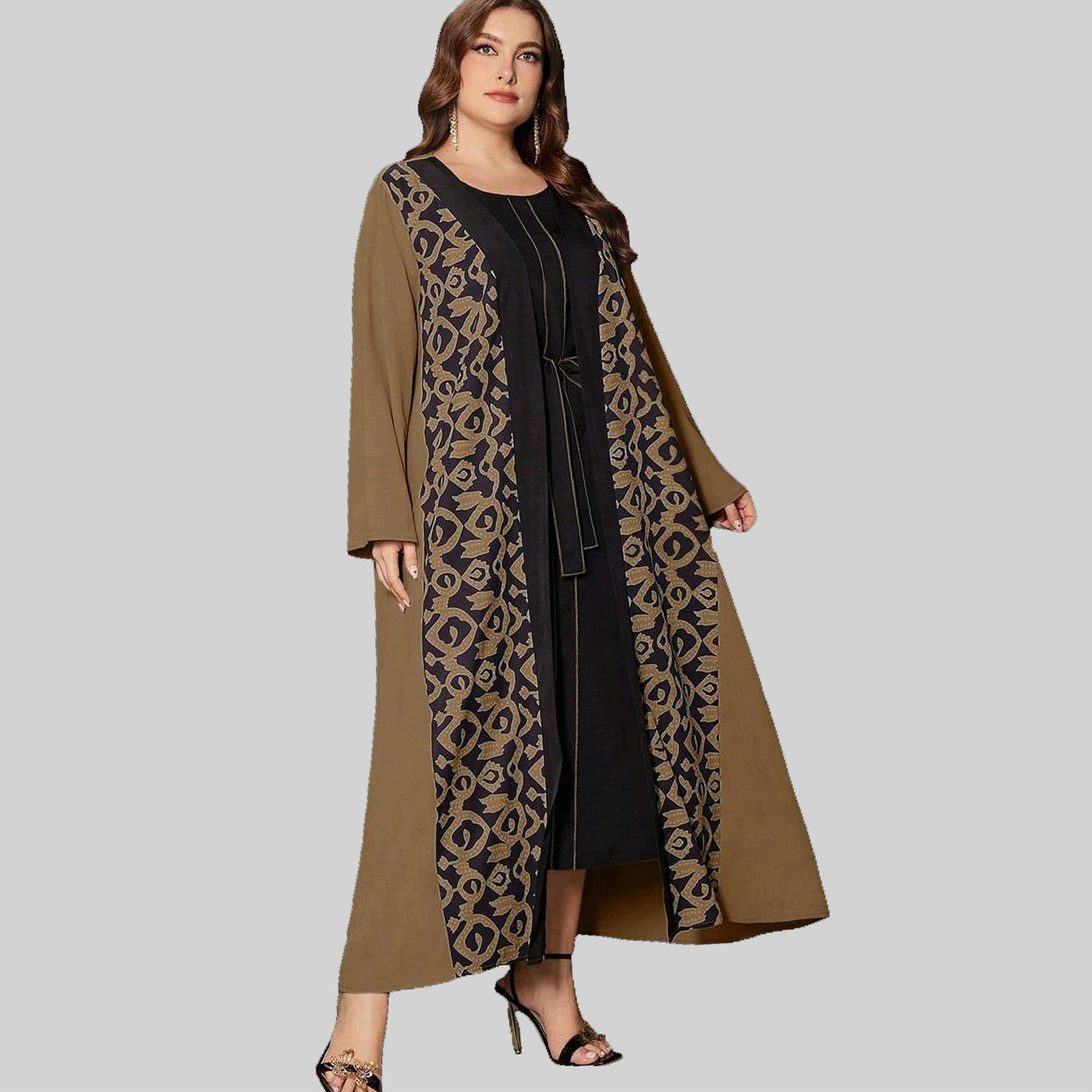 Šaty v arabském stylu Dvoudílná Maxi Elegantní Abaya Shein XXL