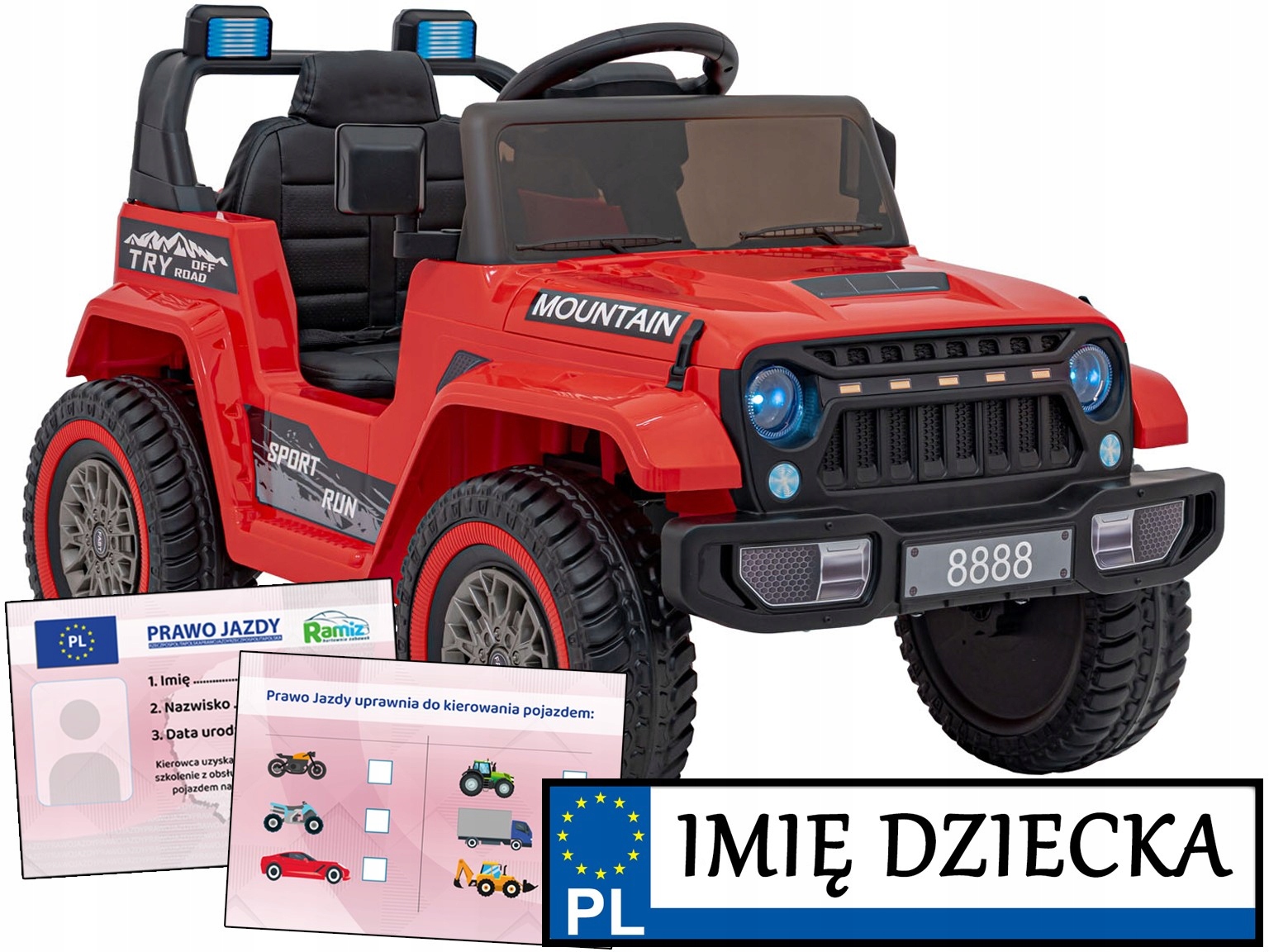 Off Road Mountain auto na akumulator dla dzieci Tablica Imienna