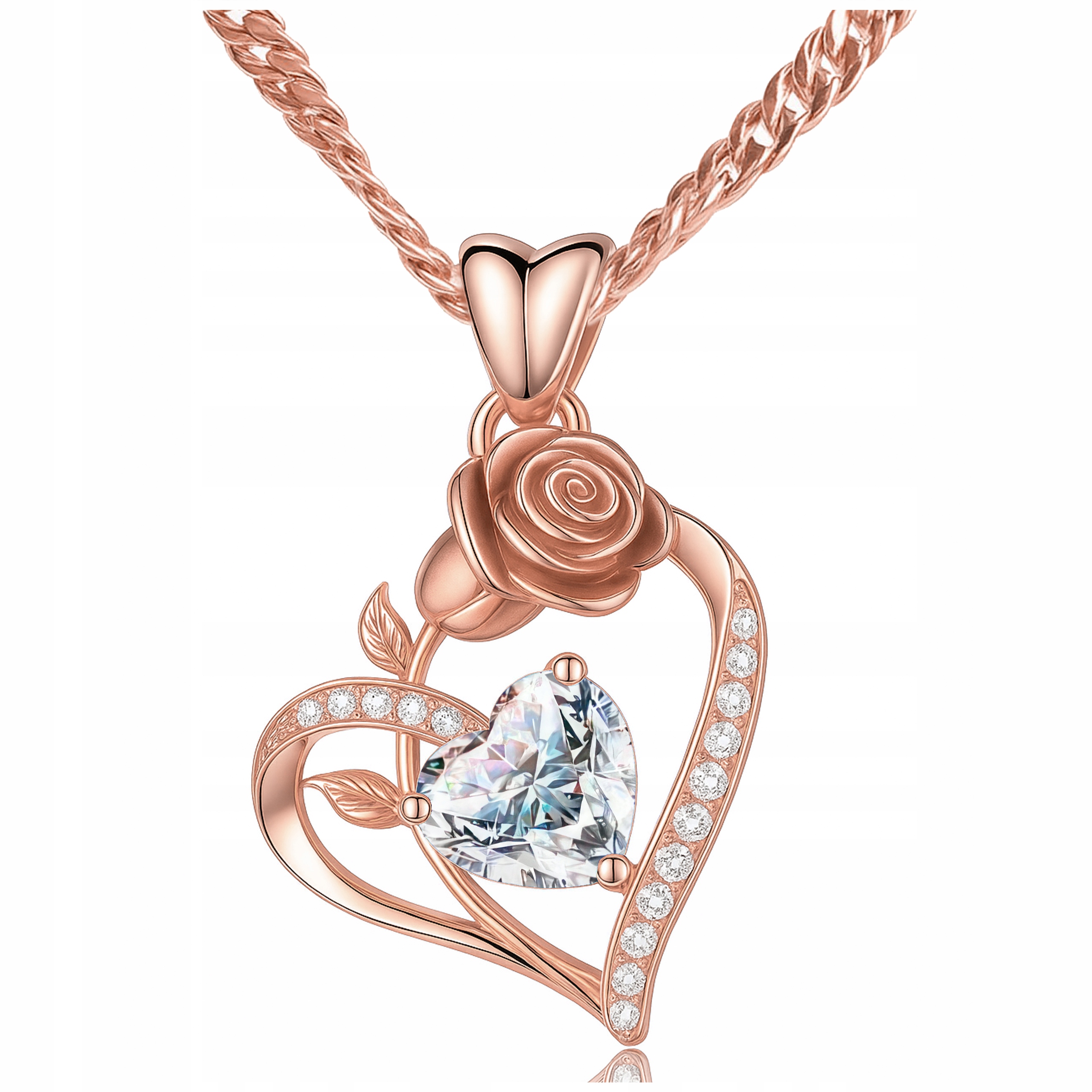 Náhrdelník Pozlacené bílé srdce s růží a zirkony Květ života Stříbro 925