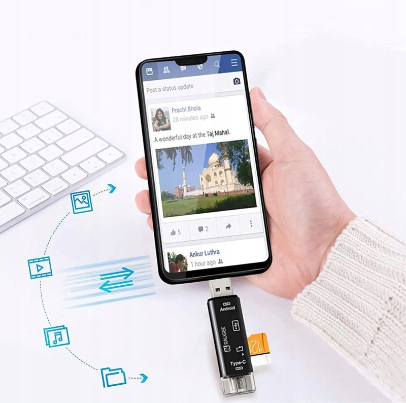 HUB Czytnik kart 3w1 MicroSD MicroUSB USB2.0 USB-C Model 4386-3