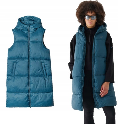 Dlouhá vesta 4F vesta s kapucí ke kolenům, prošívaná, velikost XL