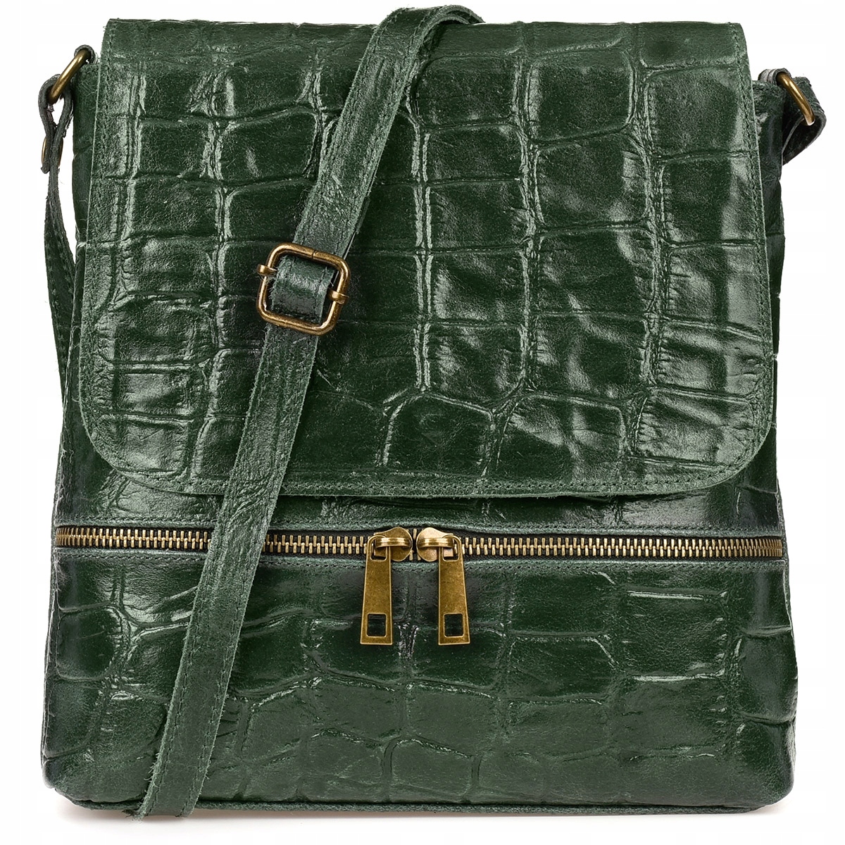 Dámská kožená italská Kabelka Přes Rameno svislá Croco