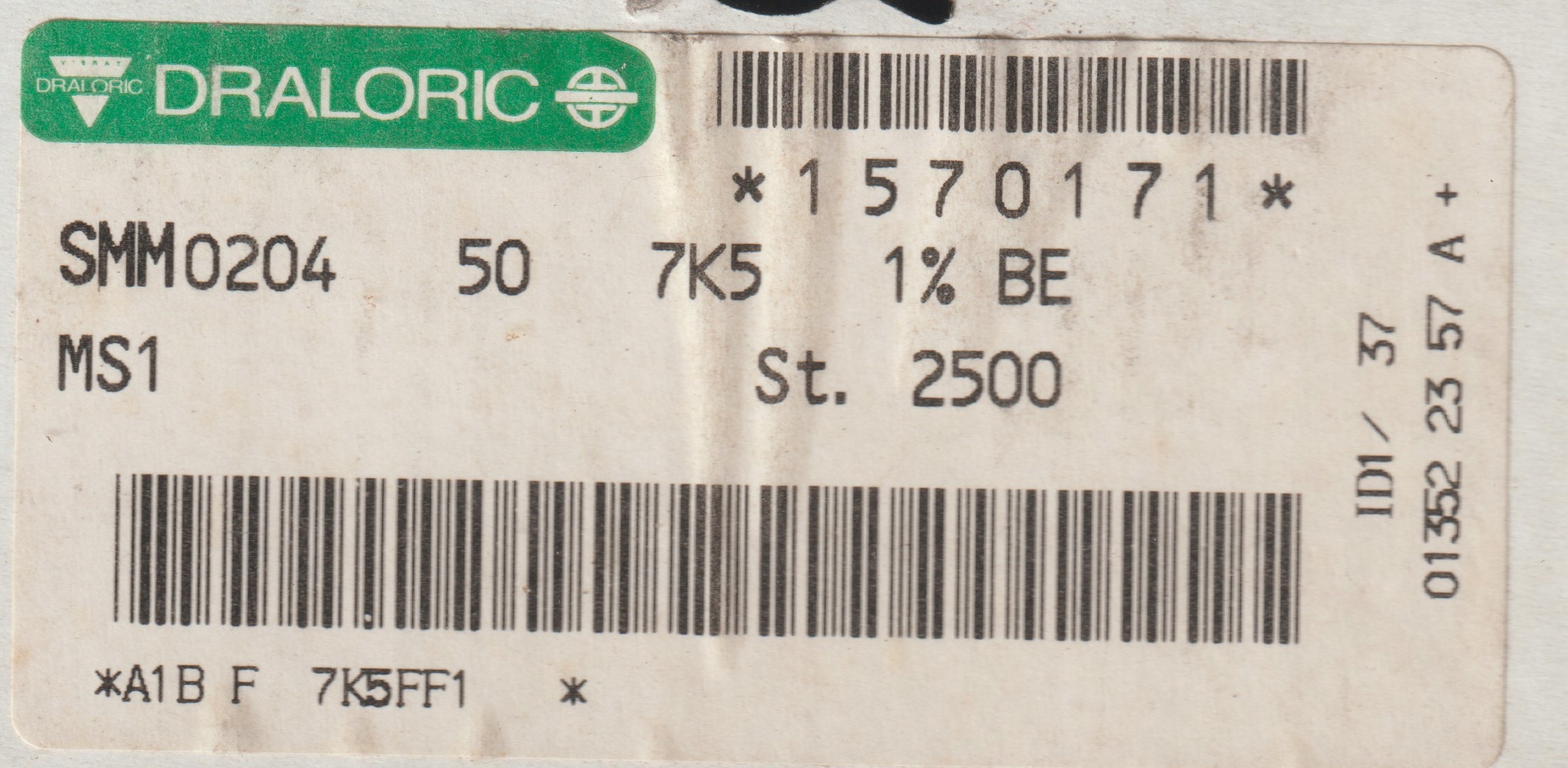 [100szt] 7K5 1% 50ppm rezystor Smd minimelf SMM0204 Draloric low noise