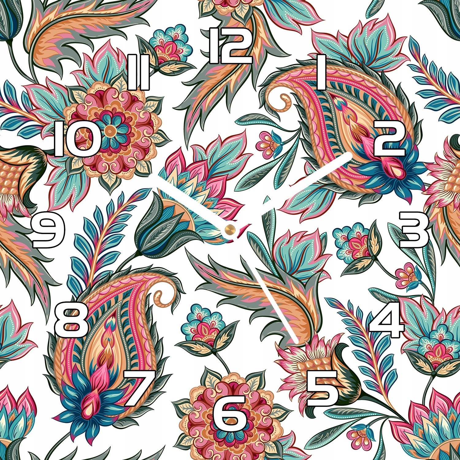 

Zegar ze szkła Kwiaty w stylu Paisley 30x30 cm