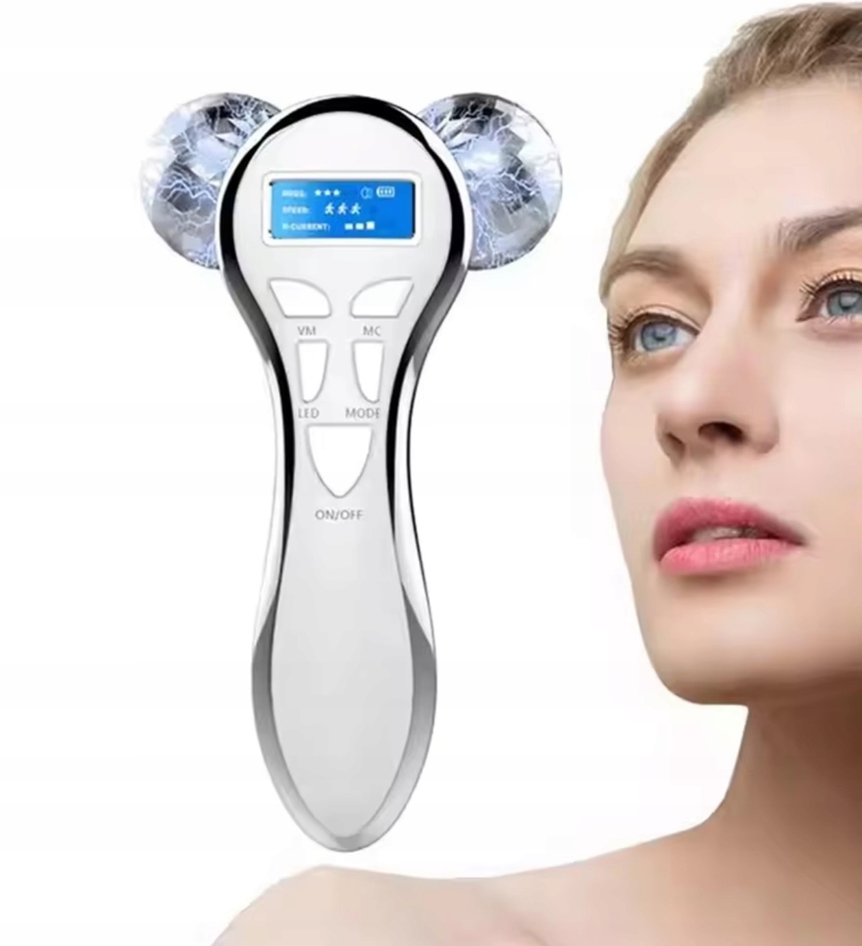 Masażer Do Ujędrnia Szyi i Twarzy Ems Lifting Wibracja Niebieski Led 465nm