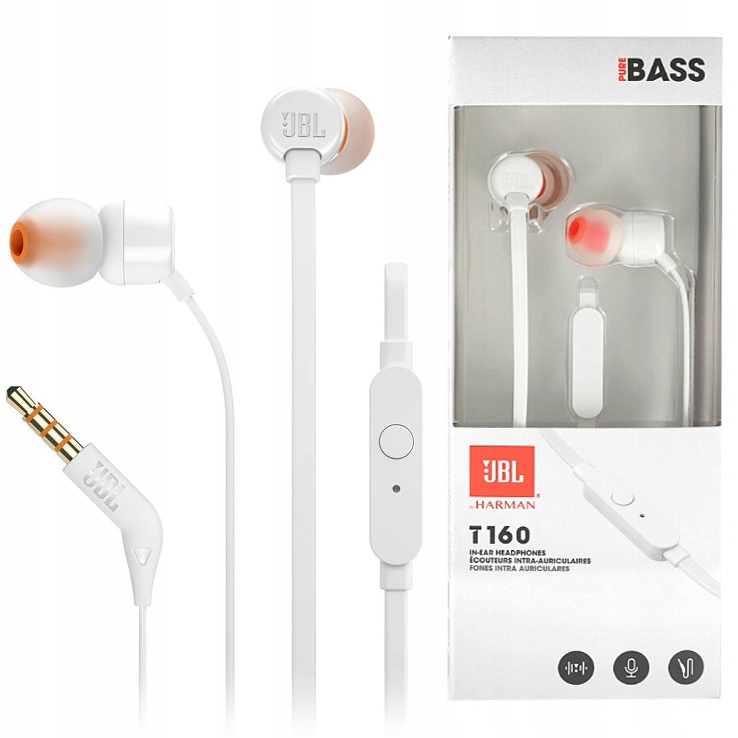 Słuchawki przewodowe dokanałowe uniwersalne Jbl Tune 160 3,5mm jack Bass+