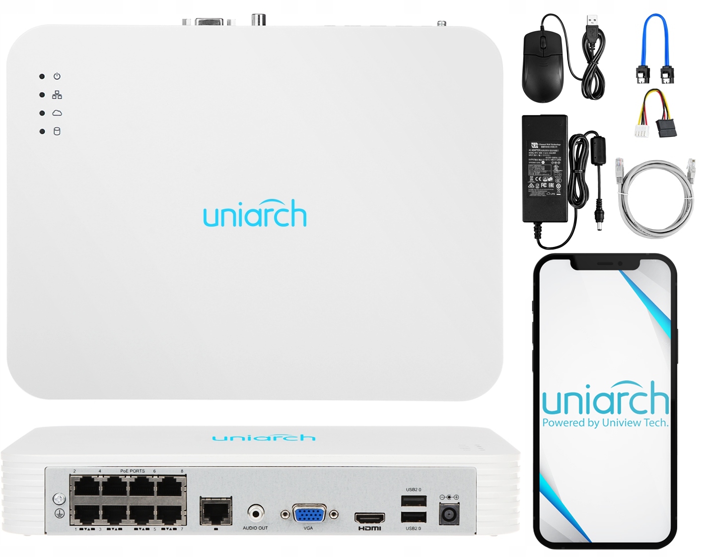 Ip záznamník pro 8 kamer 8x Poe Uniarch Onvif