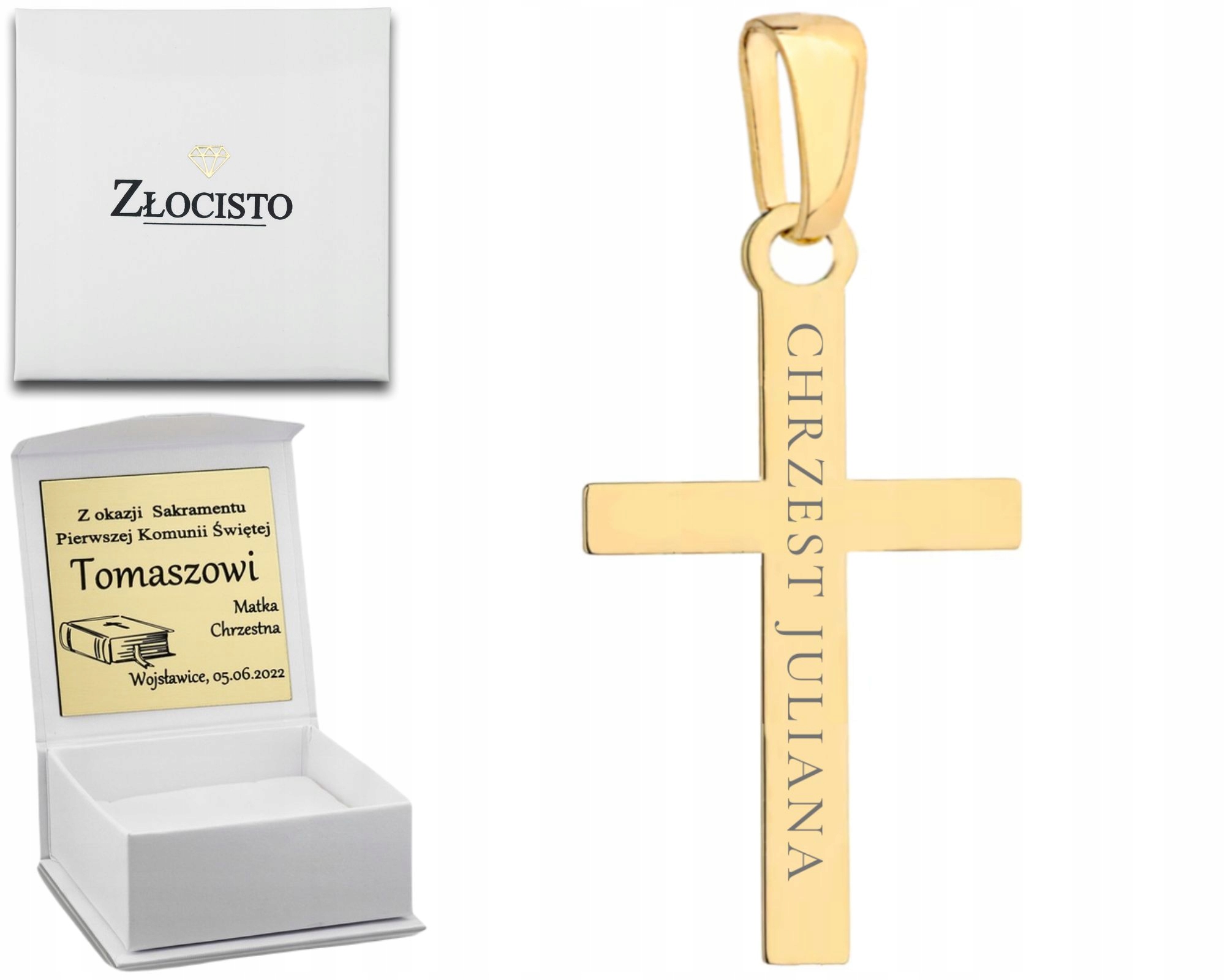 

Złoty Krzyżyk Zawieszka Gładki Komunia Grawer