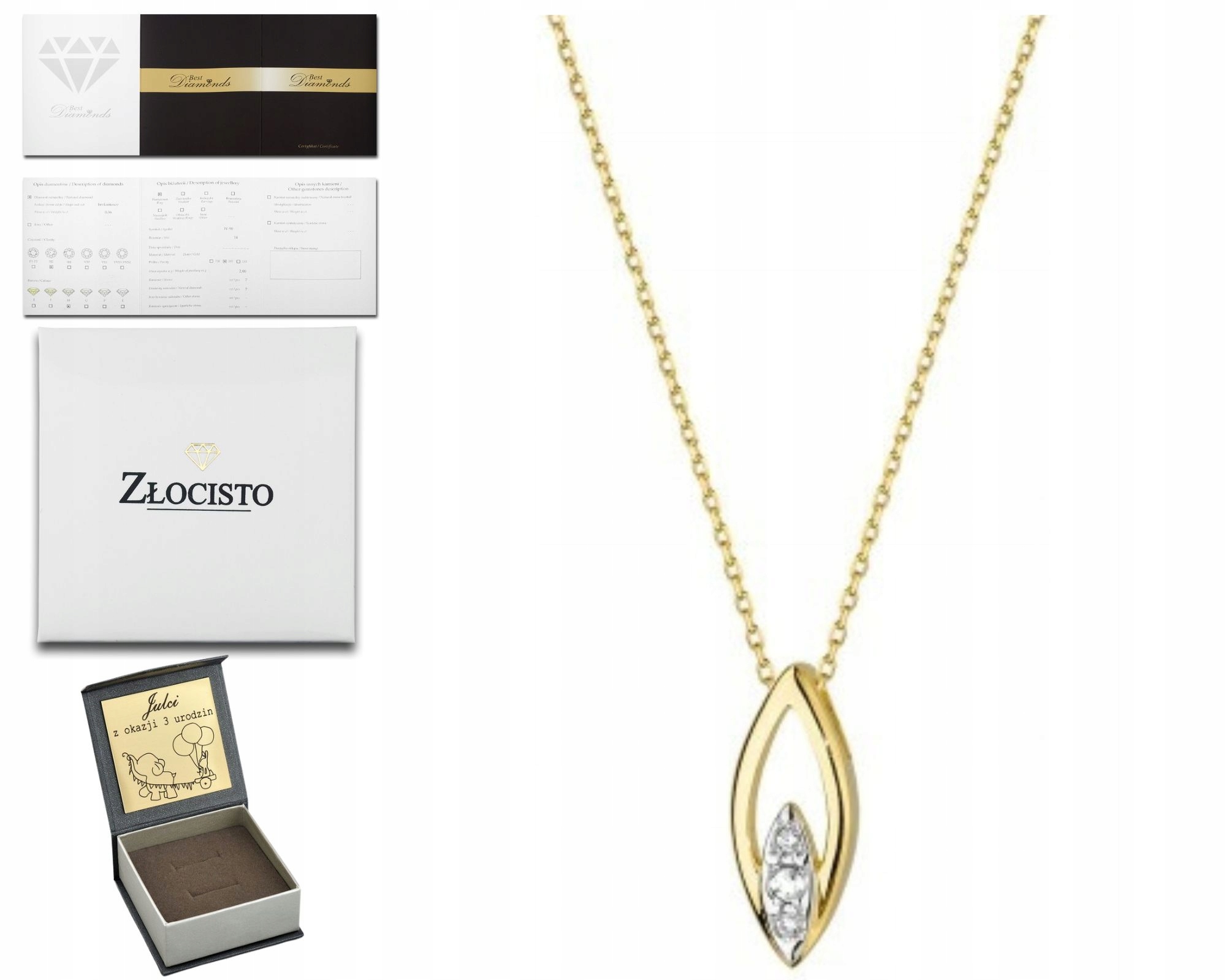 Zlatý Náhrdelník Celebrity Brilianty Gravírování 585