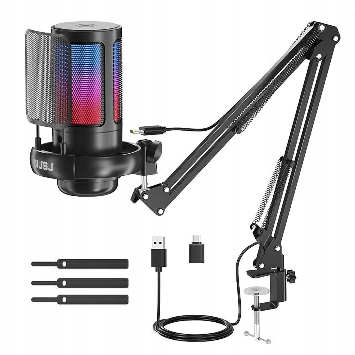 Mikrofon Studyjny Usb Jack Pojemnościowy Gamingowy Zestaw Pop Filtr Statyw