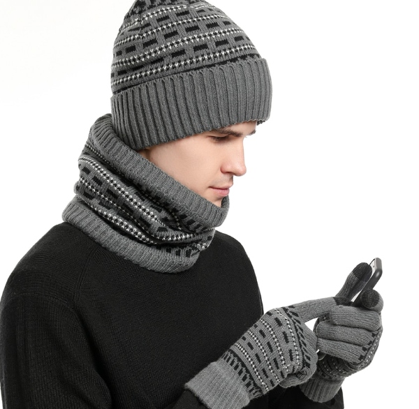 GRUBY KOMPLET ZIMOWY MĘSKI CZAPKA KOMIN RĘKAWICZKI Marka inna