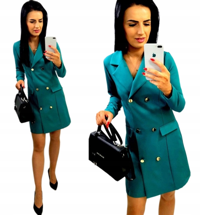 Šaty se zlatými knoflíky Elegantní dámská zelená L