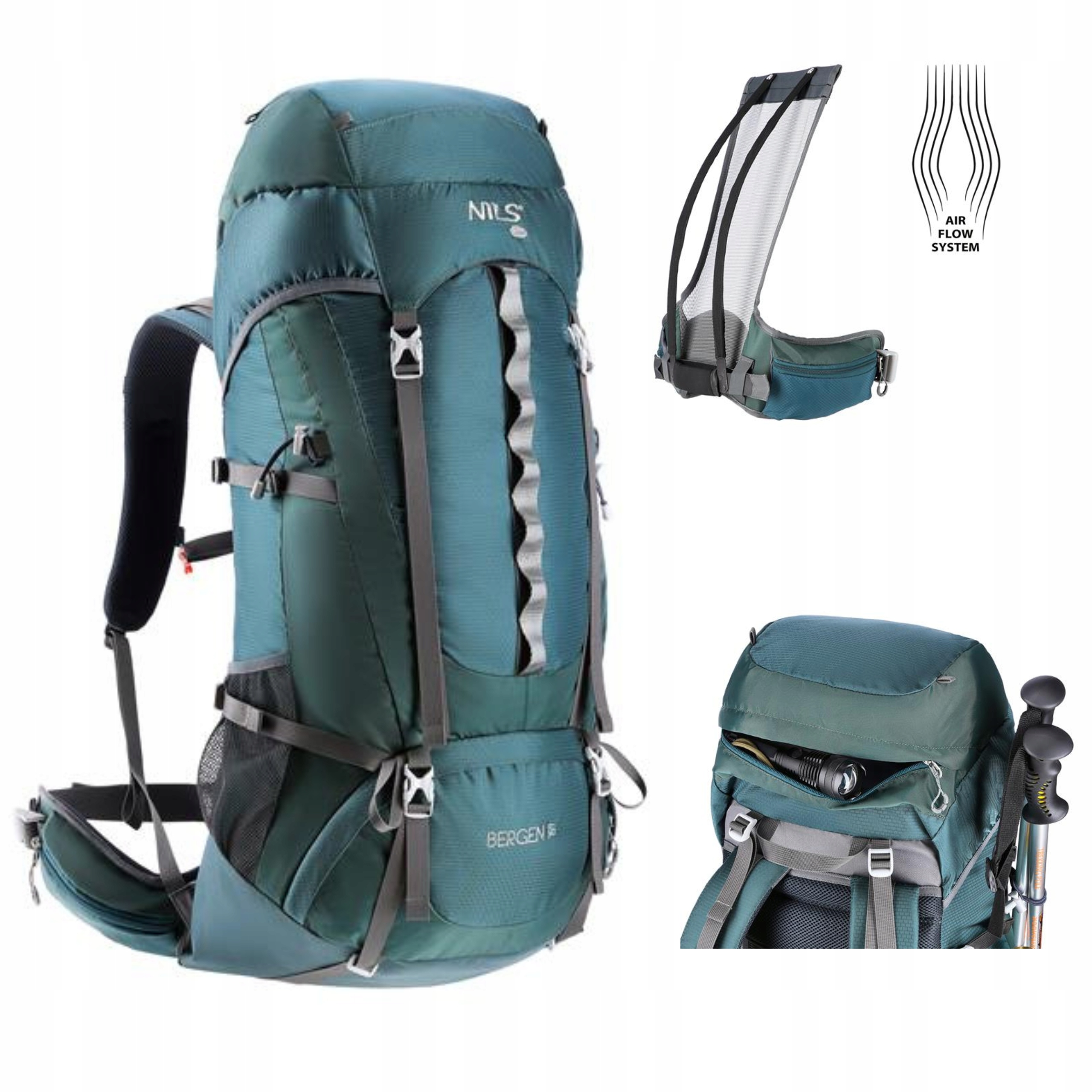 Batoh Zelený Taktický Turistický Bergen 65L Nils Camp