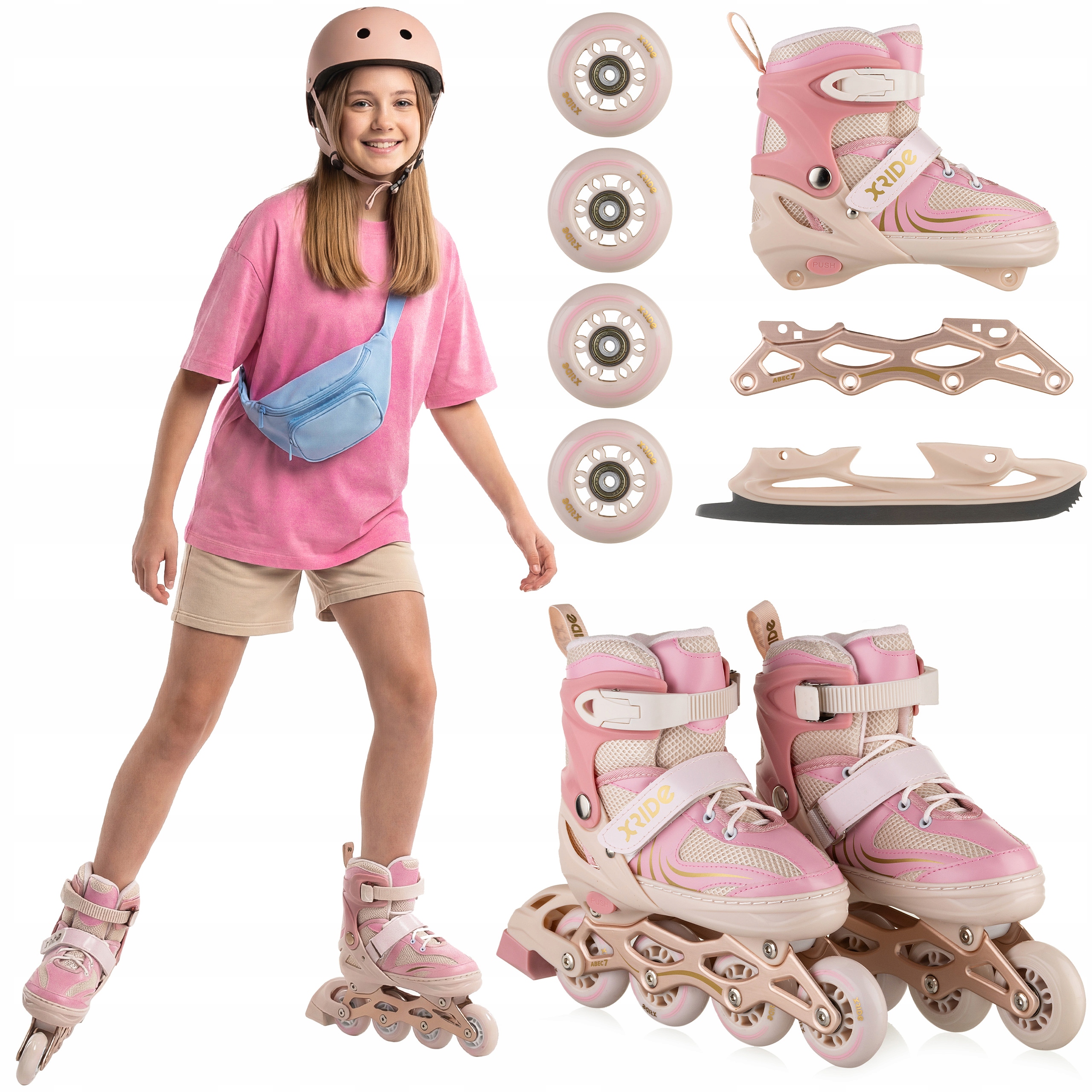 Rolki Dziecięce Regulowane Łyżworolki Wrotki Łyżwy 4W1REKREACJA Xride 35-38