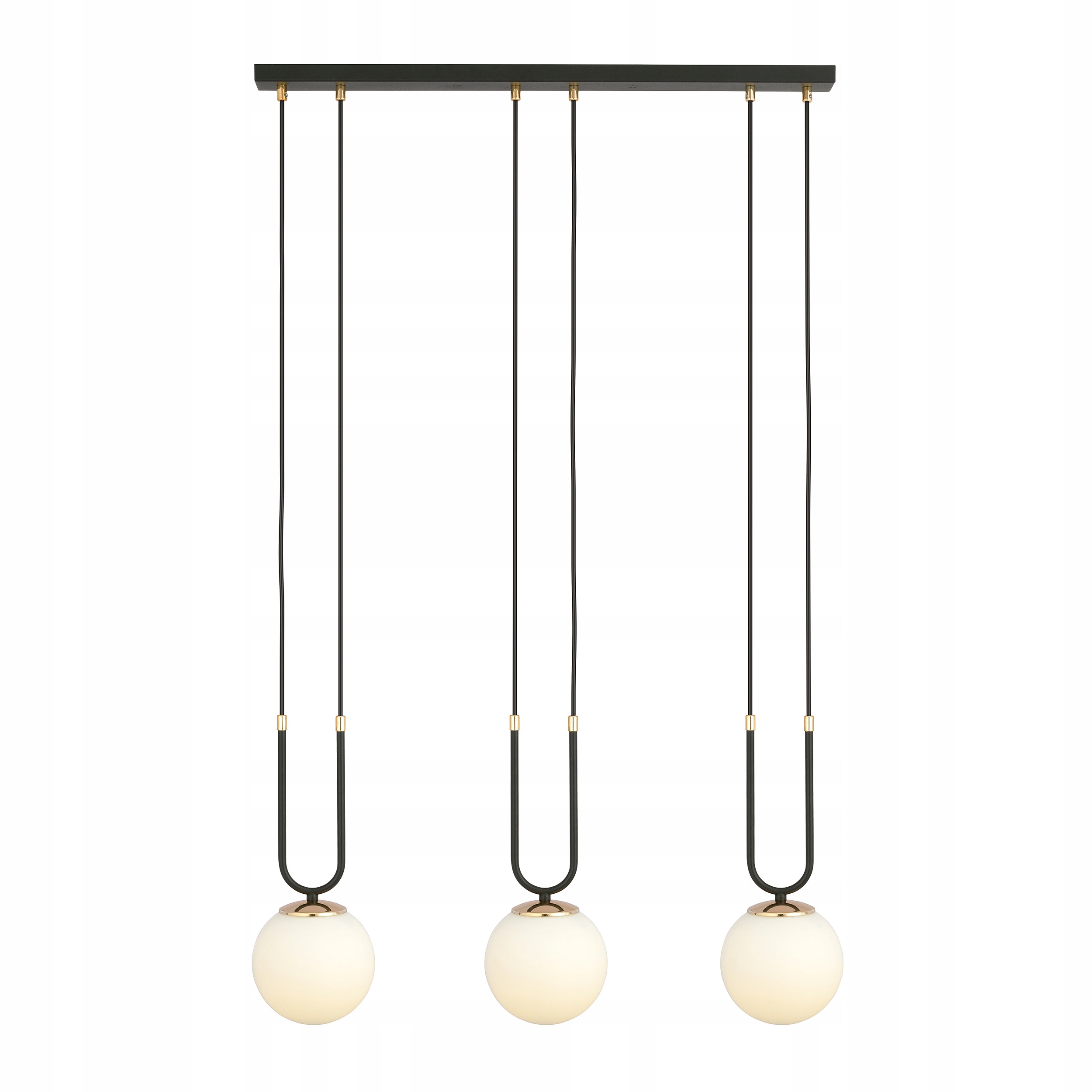 Závesná lampa Glam 3 čierna zlatá sklenená opál biela nad barovým stolom