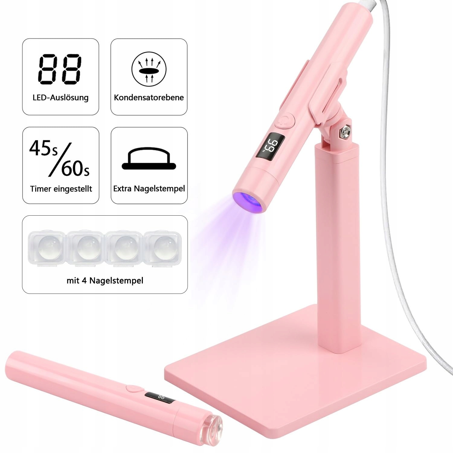 MINI UV LAMPA DO PAZNOKCI LED DO ŻELU LAKIERU I STEMPLI RÓŻOWA — miniatura 3