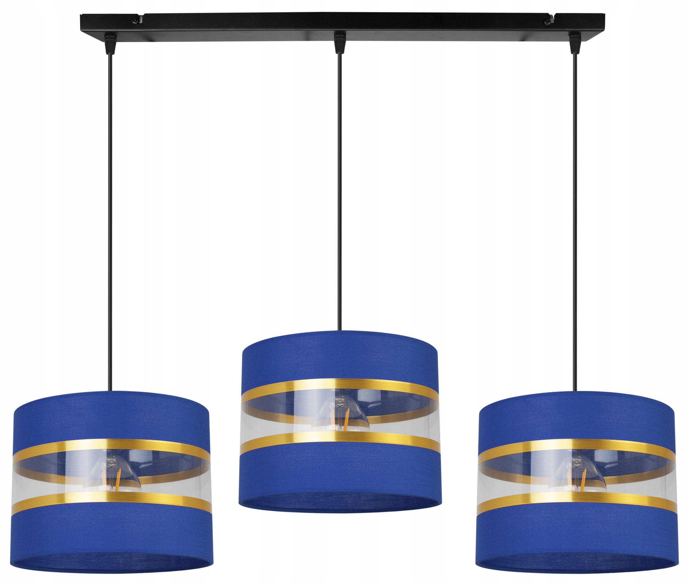 Závěsná Stropní Lampa S Trojitým Lustrem Glamour, Zlaté Pruhy, Stínítko