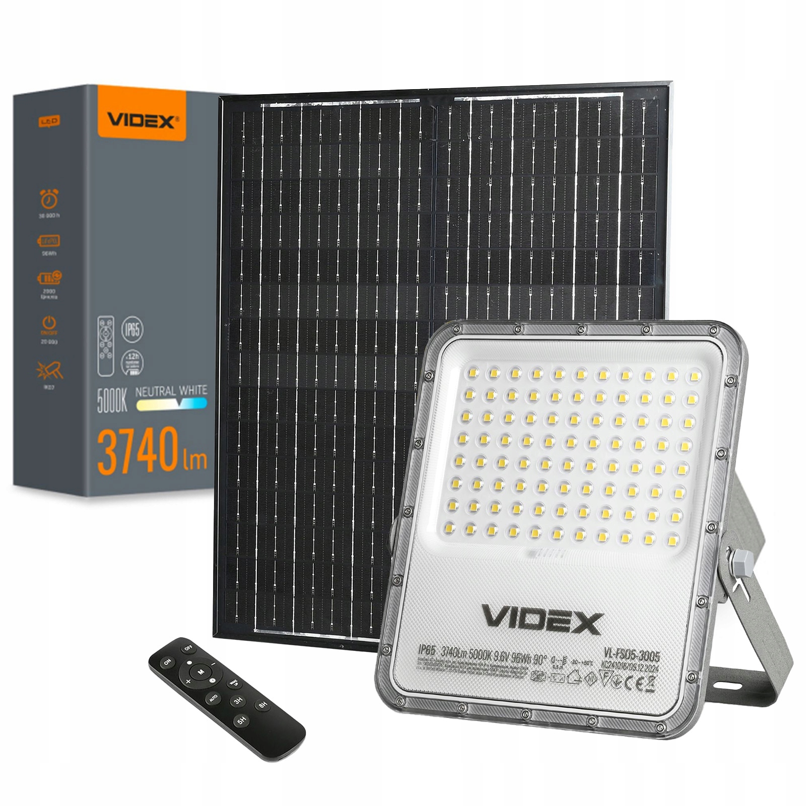 Solární Led lampa 35W 3740lm 5000K 90° IP65 IK07 Šedá