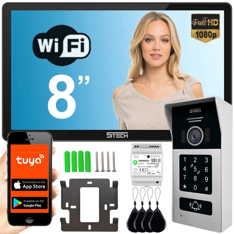 Wideodomofon Cyfrowy 5TECH Twin 8" 82225 Czytnik Szyfrator 2-żyły WiFi Tuya