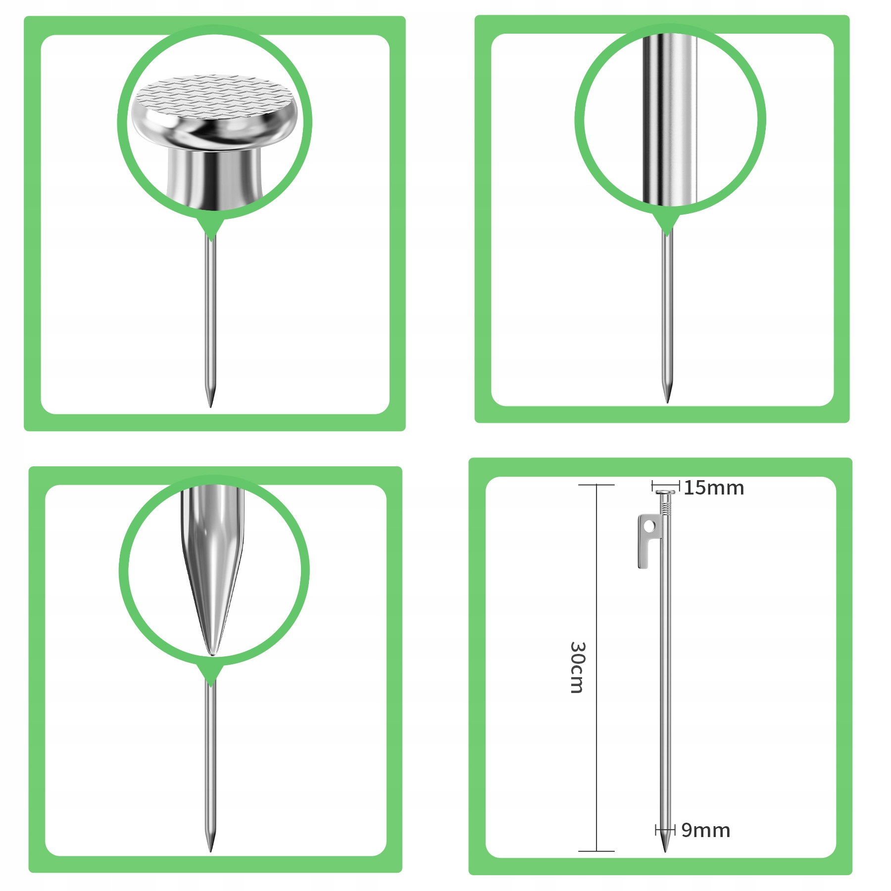 8 SZT Śledzie DO NAMIOTU kotwy szpilki mocujące wbijane do ziemi metal 30CM Materiał stal