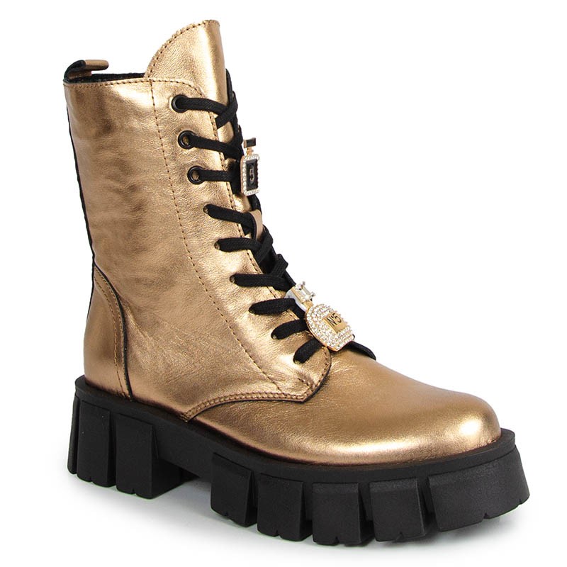 Chebello 4247 Černé Zlaté Kožené Kotníkové Boty S Ozdobou 36