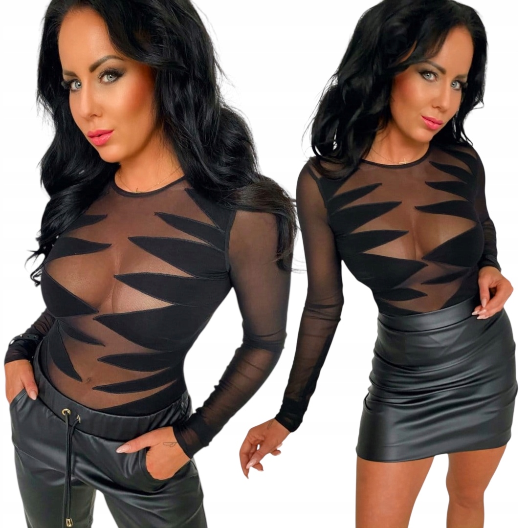 Průsvitná halenka, elastická síťovina, sexy přiléhavá party S 36