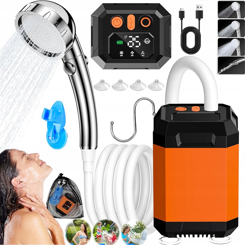 Turistická Sprcha Elektrická Kempingová Pumpa Akumulátor LCD 5400 Mah