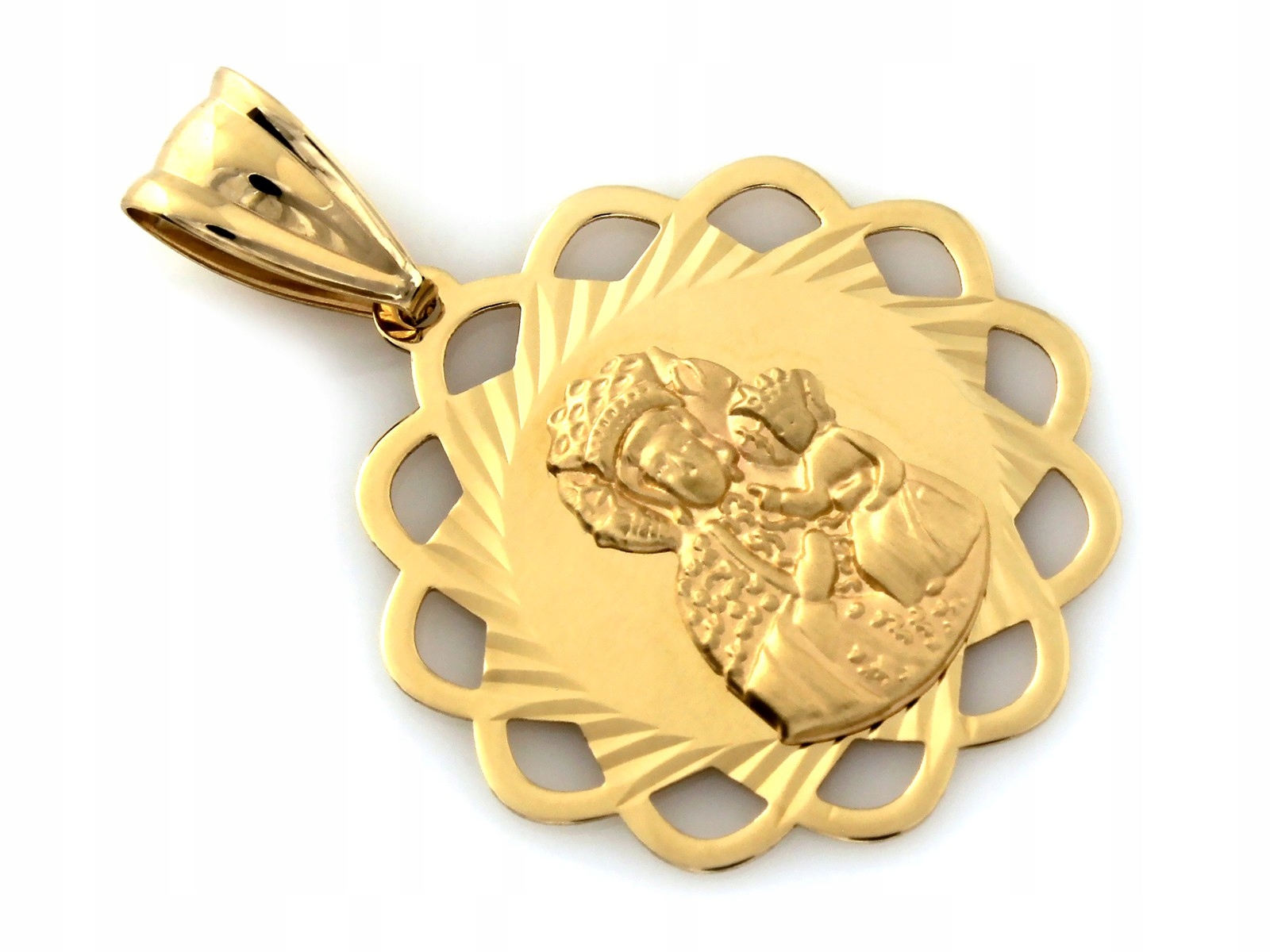 Zlatý medailonek 585 Ažurové kolečko s Pannou Marií Čenstochovskou 1.53g Kolečko