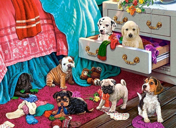 Puzzle 300 Puppies in Bedroom Castorland