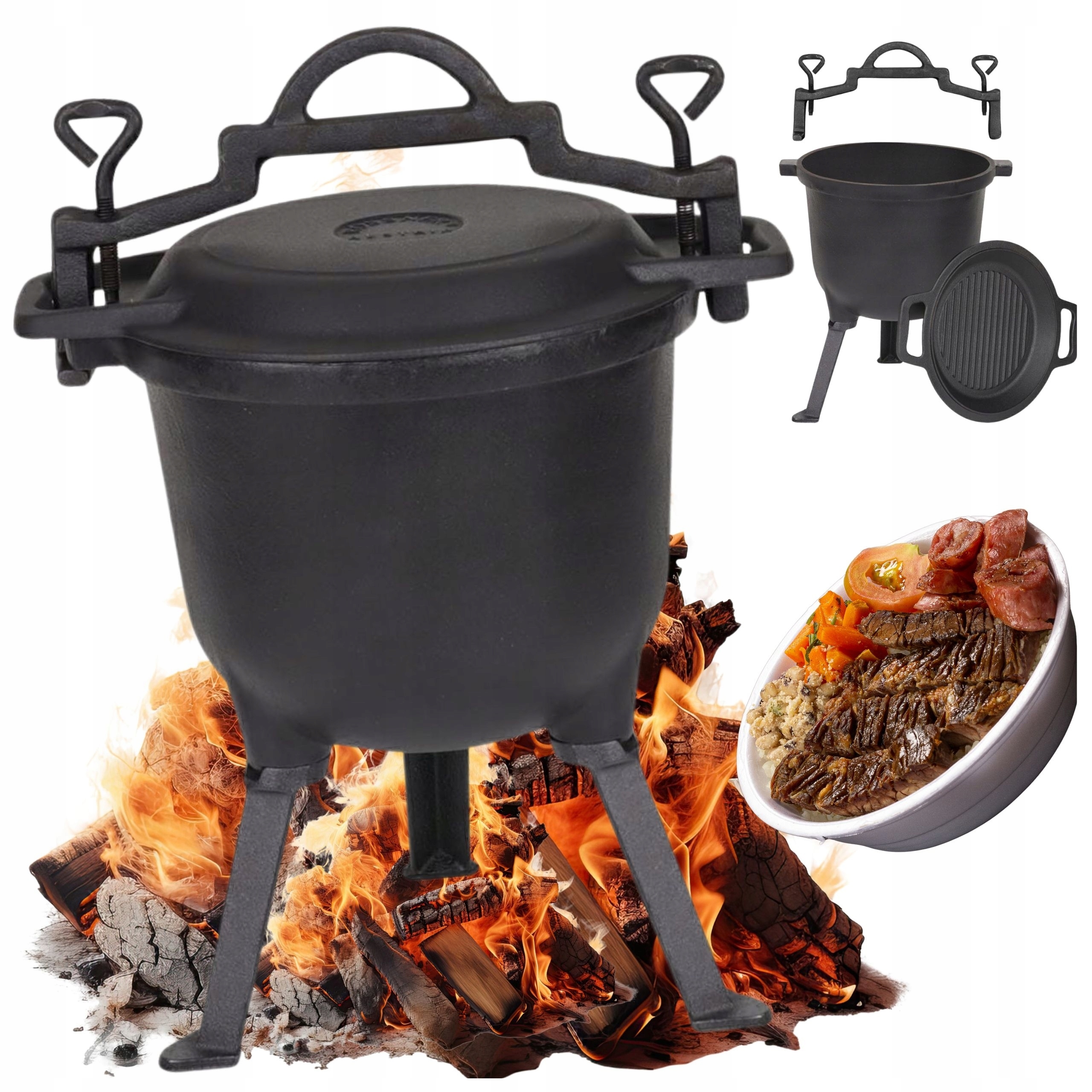 Liatinový Kotlík stojaci Hrniec na oheň, gril, poklop 11 l