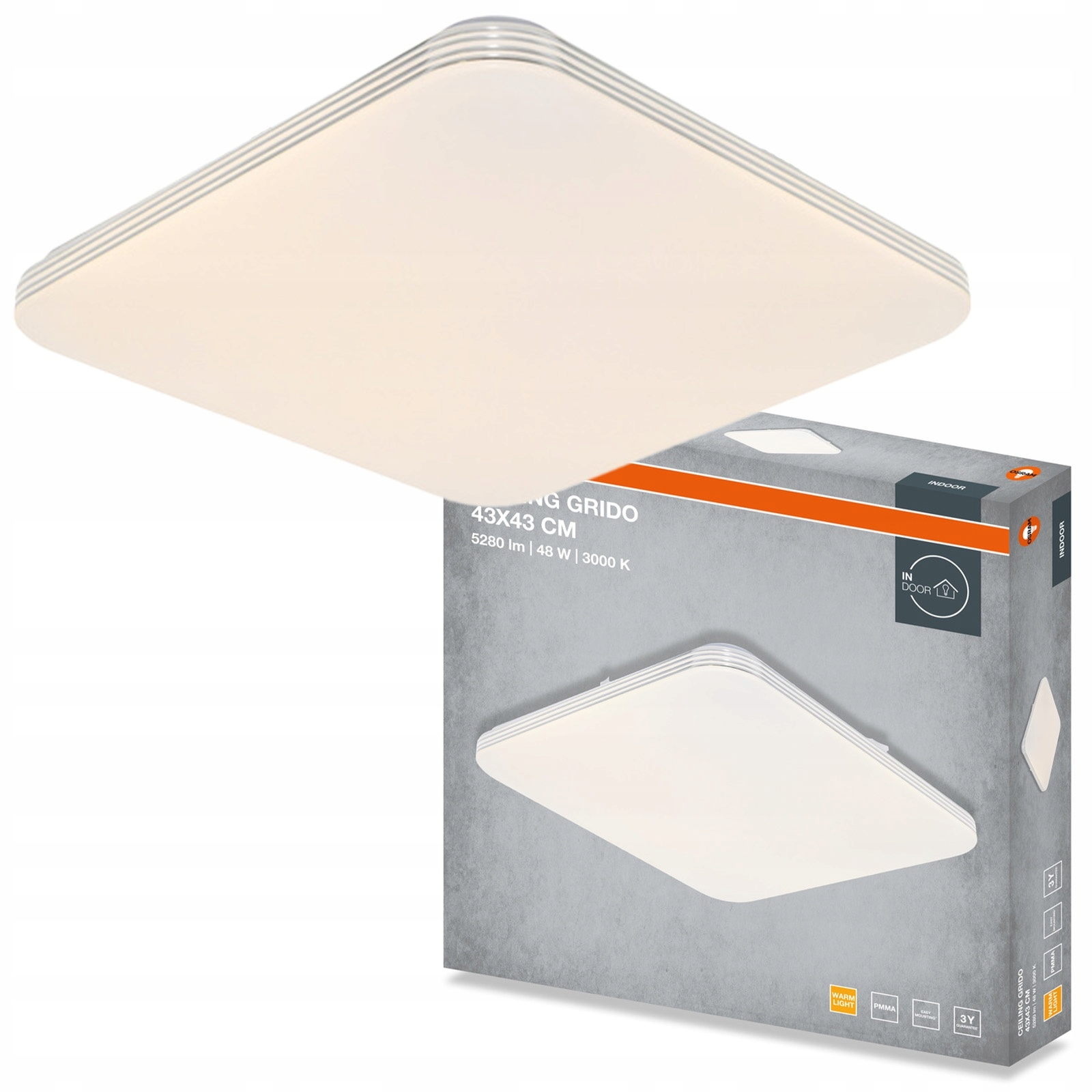 Stropní Svítidlo Led nástěnné svítidlo 48W 3360lm 3000K Čtvercový Bílý Grido Osram