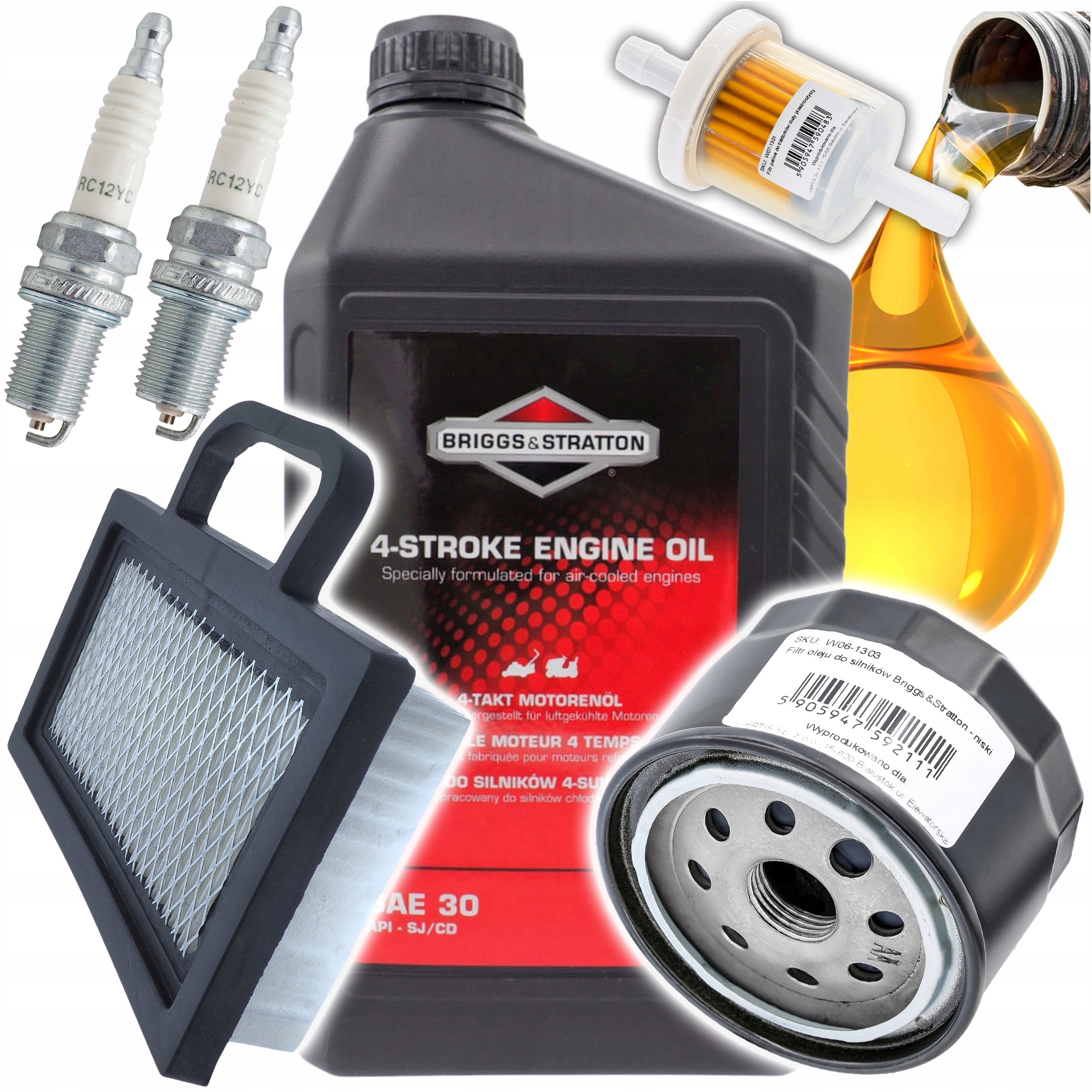 Olej Briggs Filtr Oleje Vzduchu Paliva Svíčka 499486 691007 695091 698754