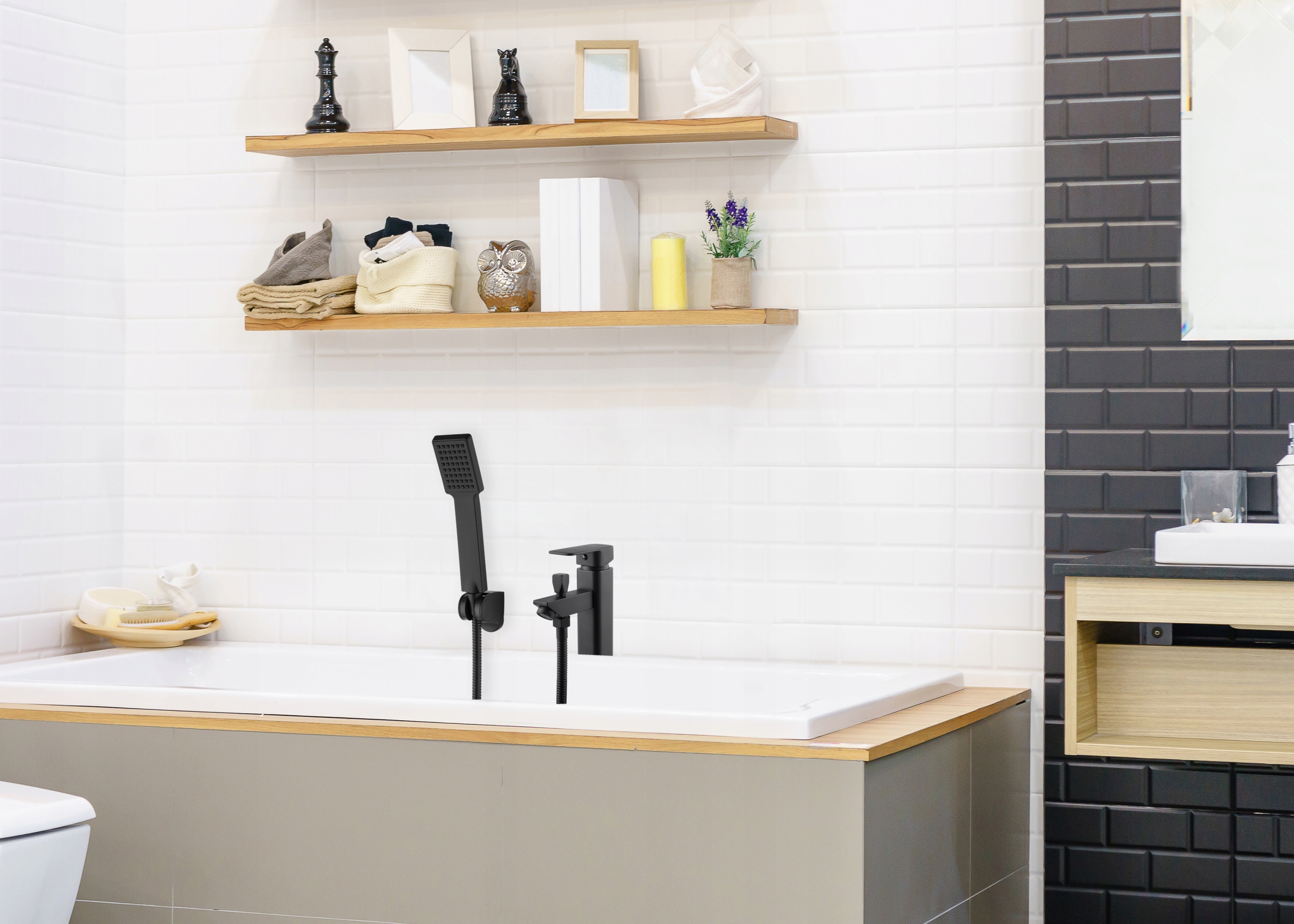 BATERIA WANNOWA STOJĄCA PRYSZNIC KRAN CZARNY Kod producenta BW.LUCCO BLK