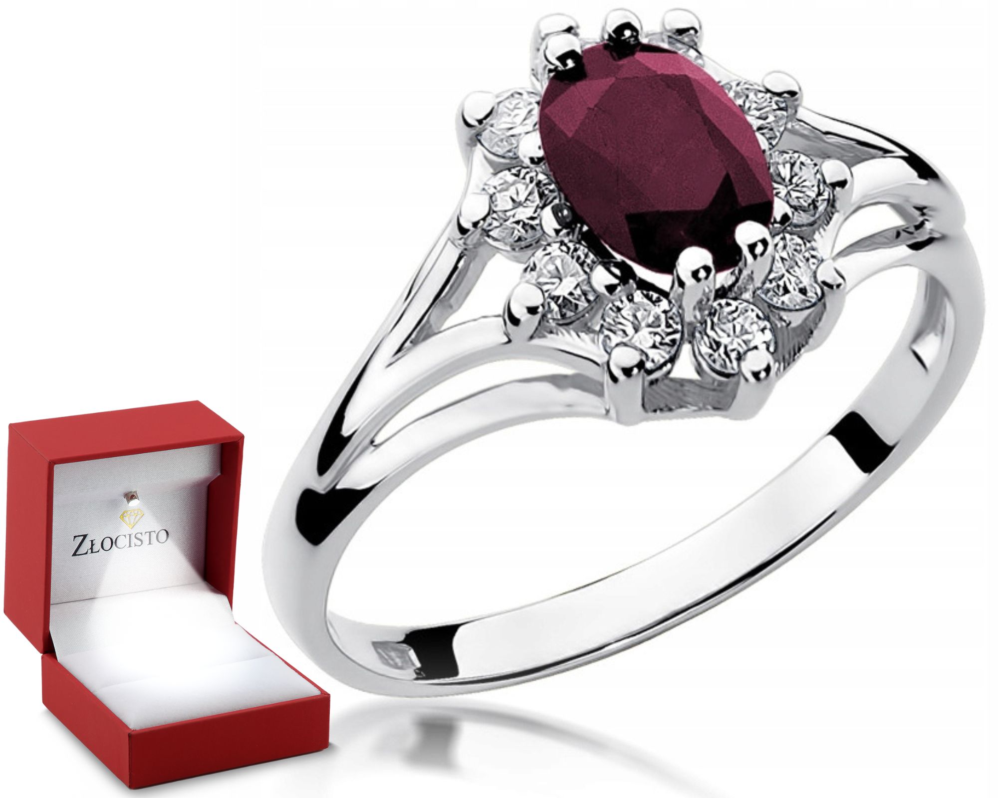 Prstýnek z bílého zlata Rubín Diamanty Gravírování