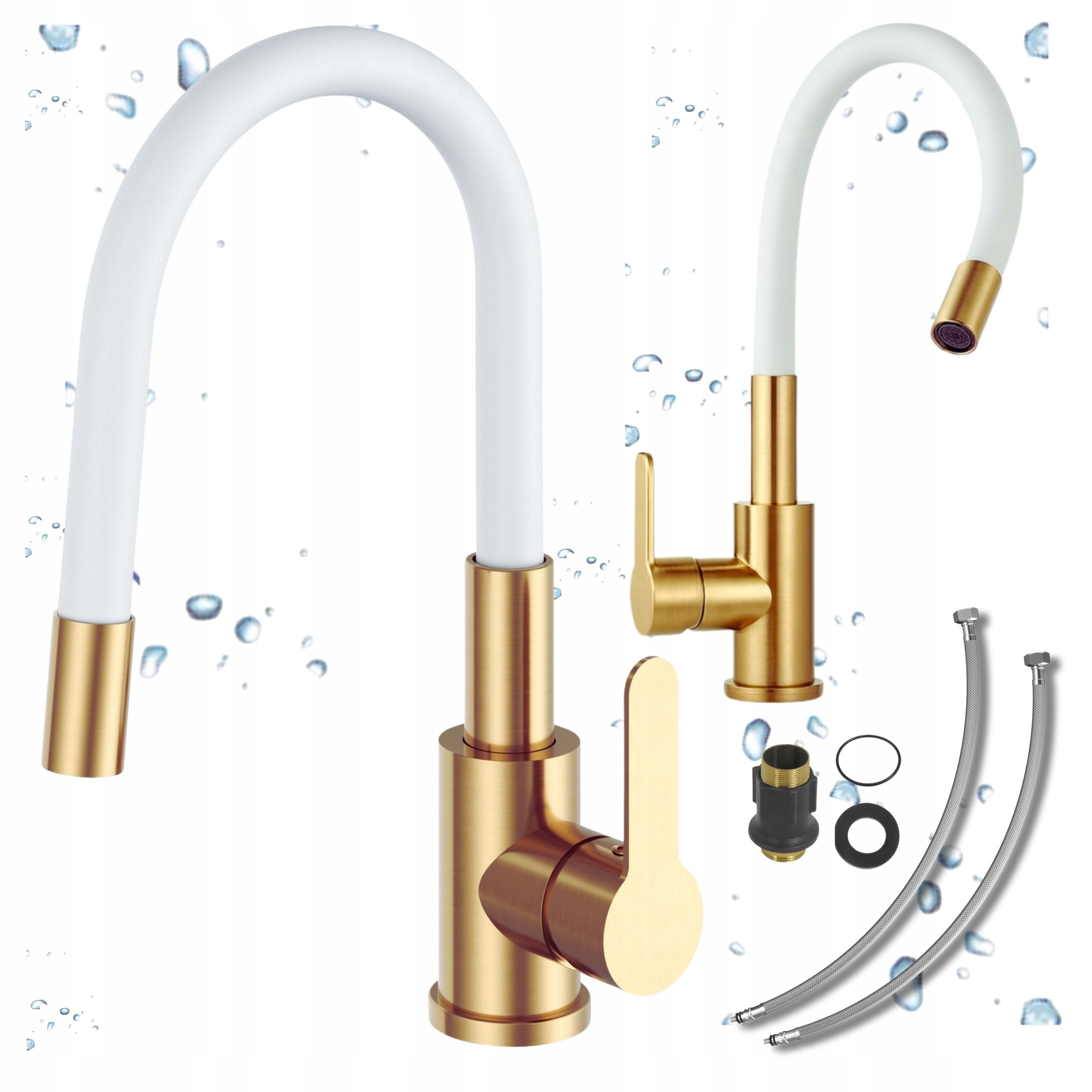 Kuchyňská Baterie Bílé Zlato Kartáčovaná Flexibilní Výtokový Kohoutek Do Kuchyně