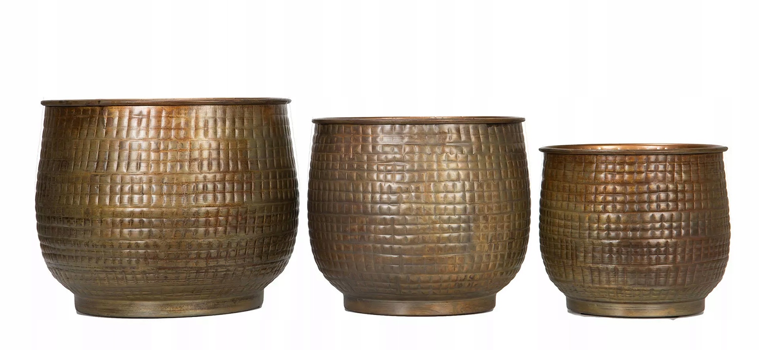 Květináč Zlatý 20 cm Kovový Loft Retro 3 ks Na Balkon Terasa Obal Na Květináč