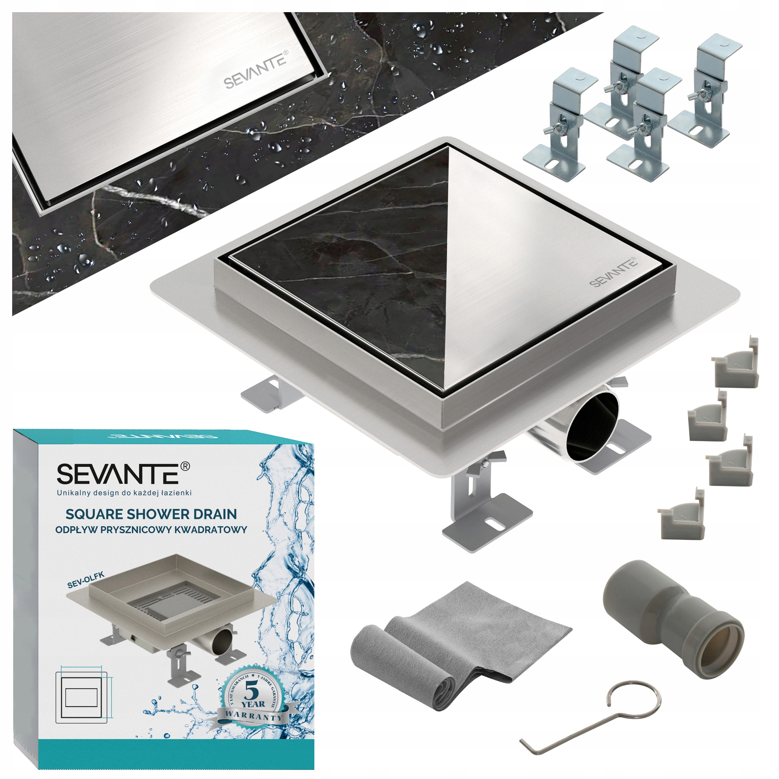 Podlahový odtok 2v1 čtvercový 12x12 cm Flat inox nerezová ocel Sevante