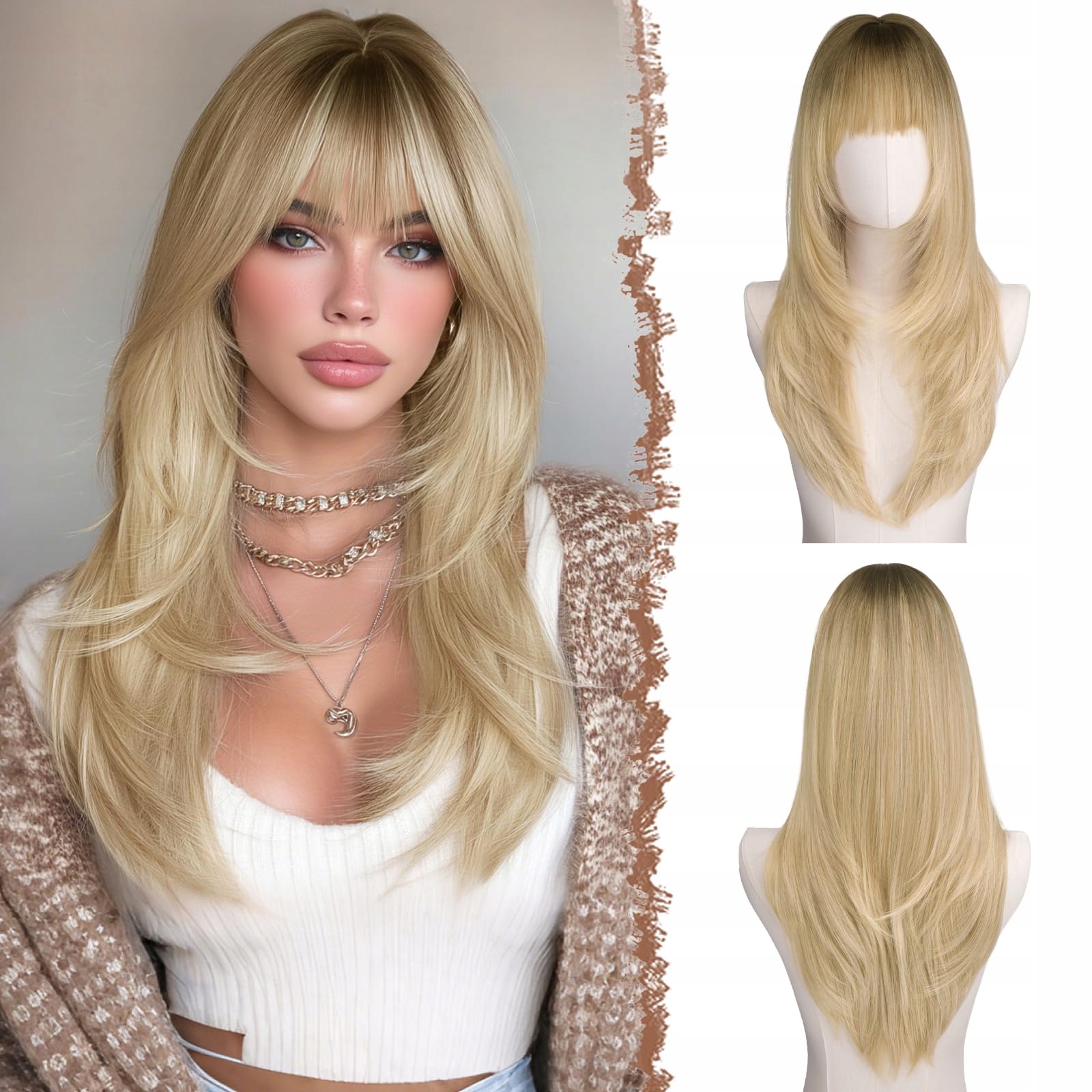 Feshfen Paruka Ombre Blond Vrstvená S Hřívou 60 cm Syntetická Pro Ženy