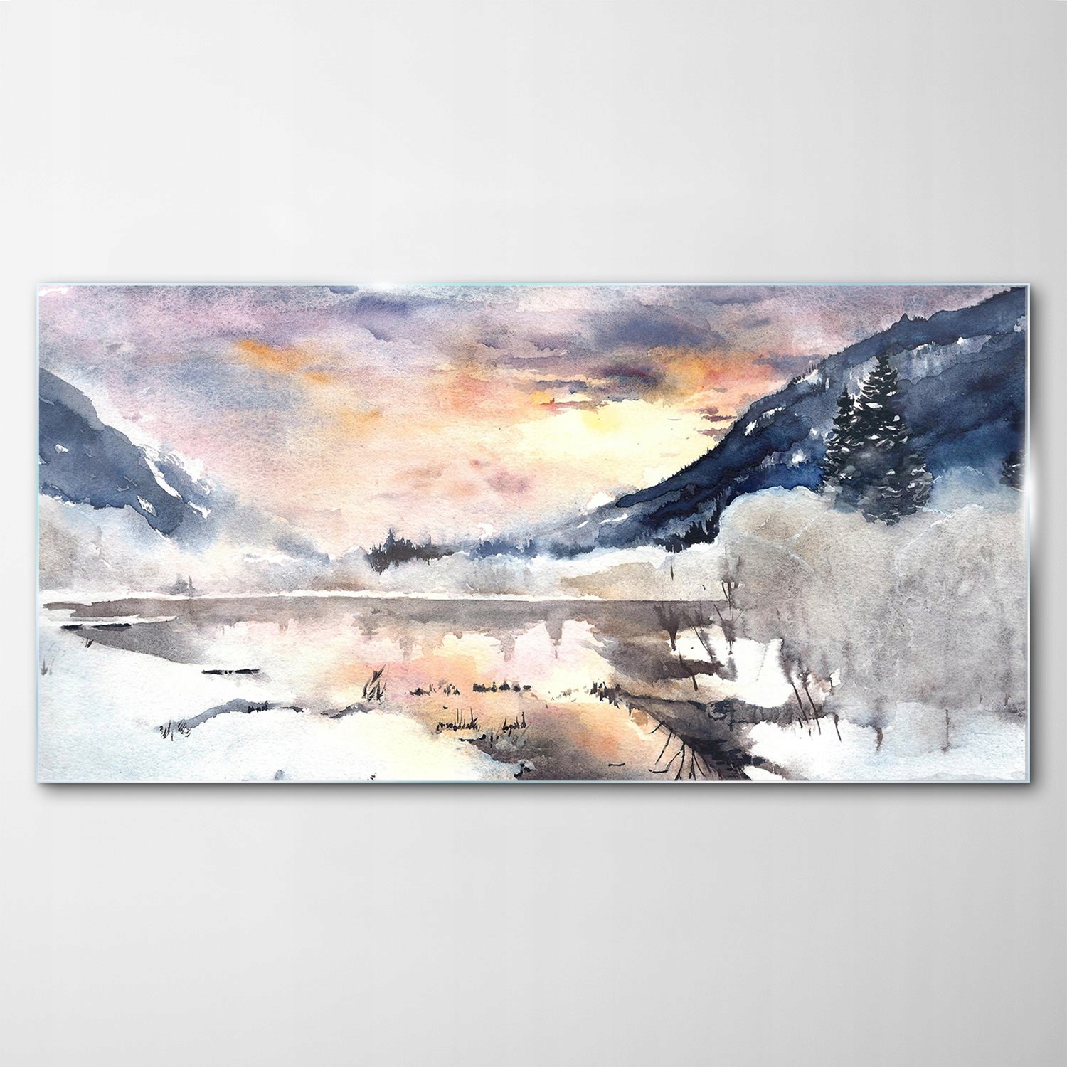 

Obraz Szklany Dekor Góry Jezioro Akwarele 140x70