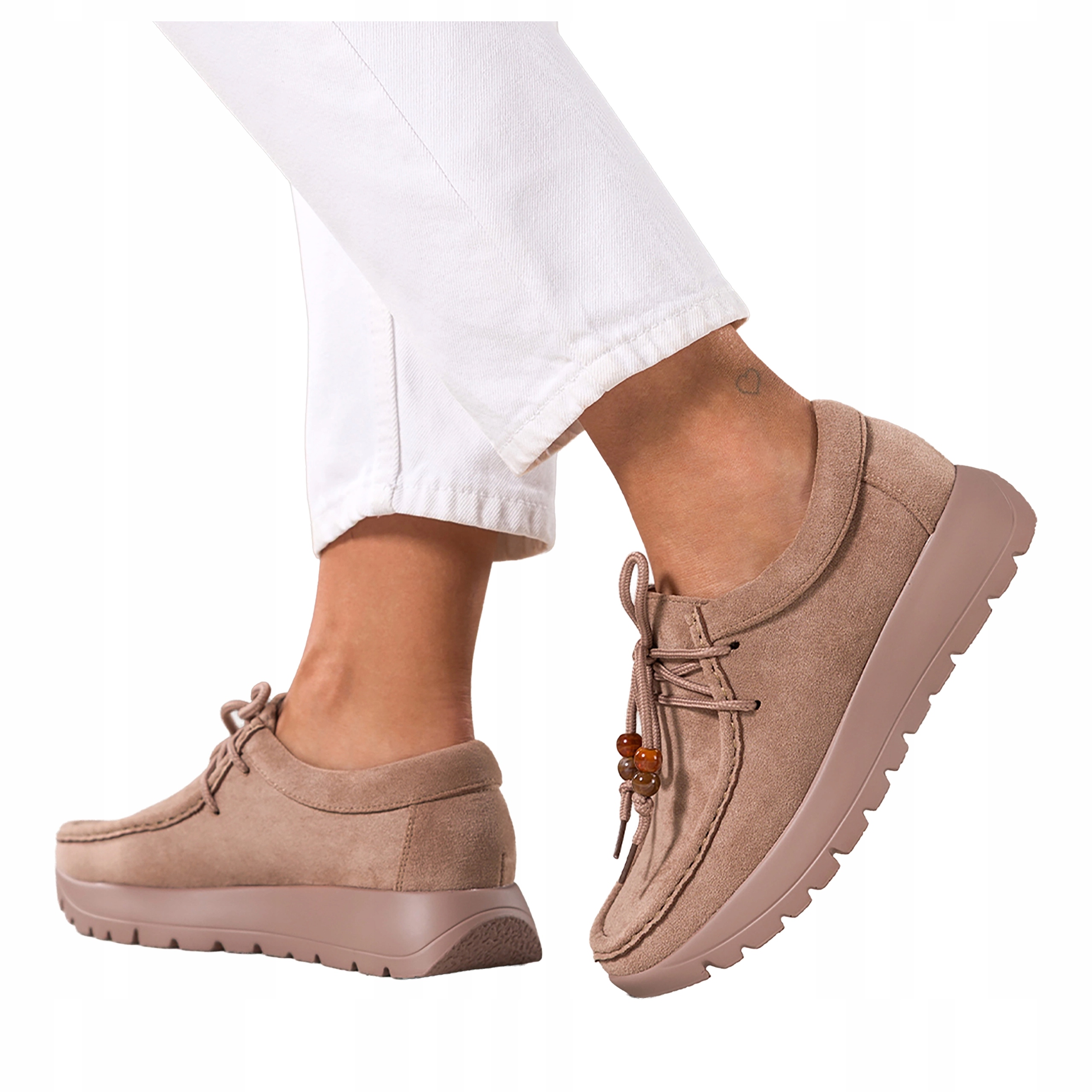 Béžové dámské Módní Polobotky na platformě Ozdobné Šněrovací korálky vel. 39