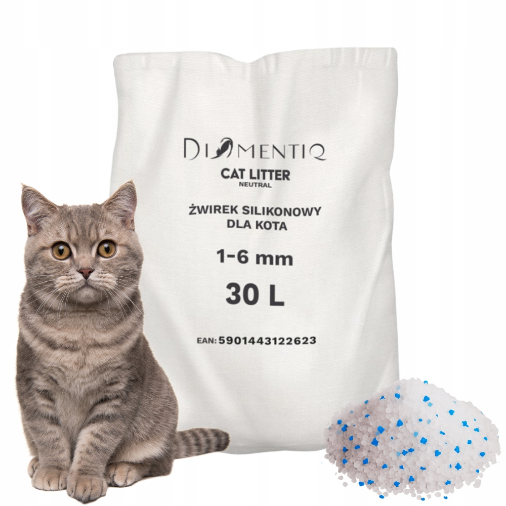 Diamentiq Żwirek Neutralny Silikonowy Niezbrylający się dla kota 30 l